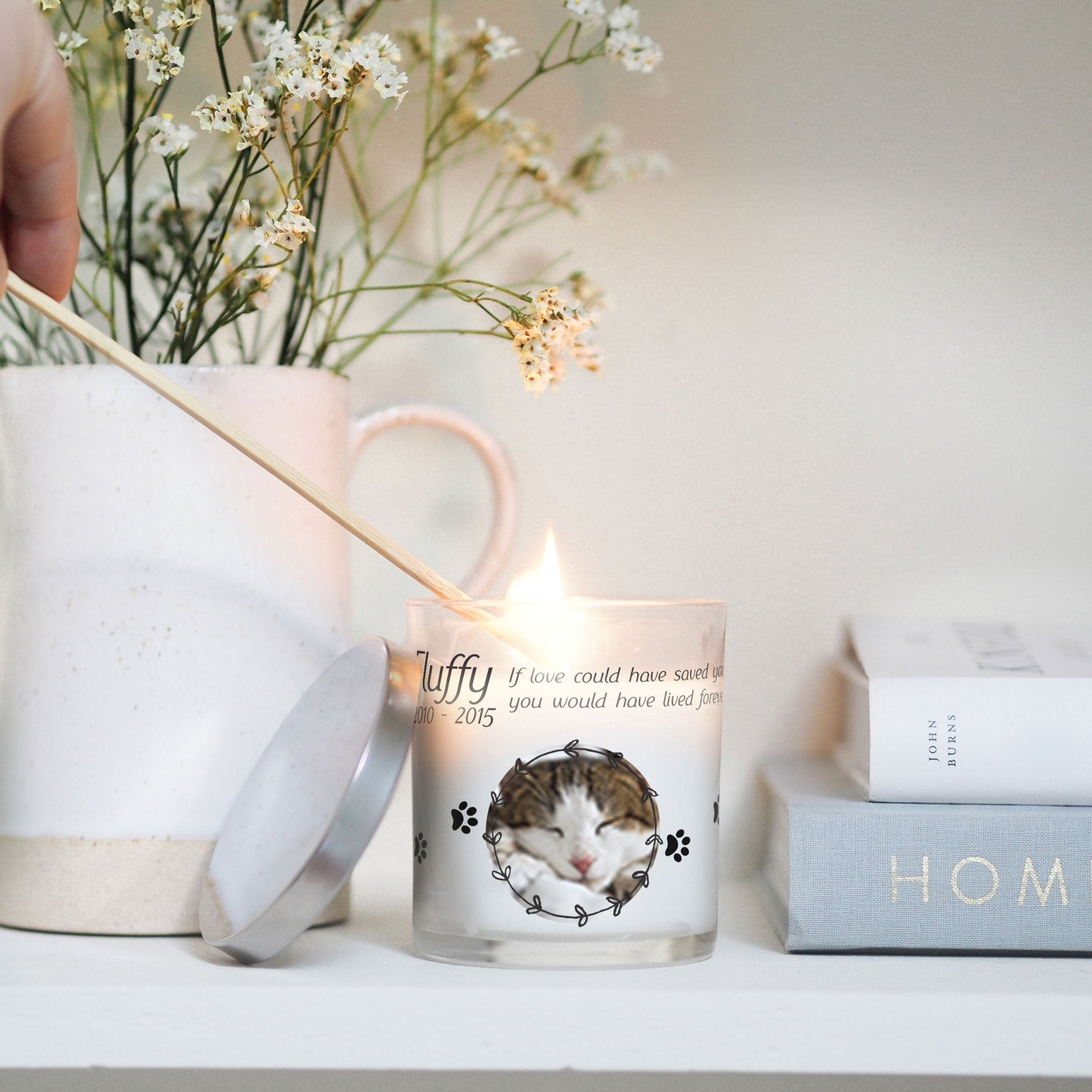 Cat Memorial Custom Photo Candle Holder | Fur Baby, Pet Loss Gift Idea | Personalized Votive Glass with Picture | Crystal Home Decor Present Candleholder - Unique Prints
