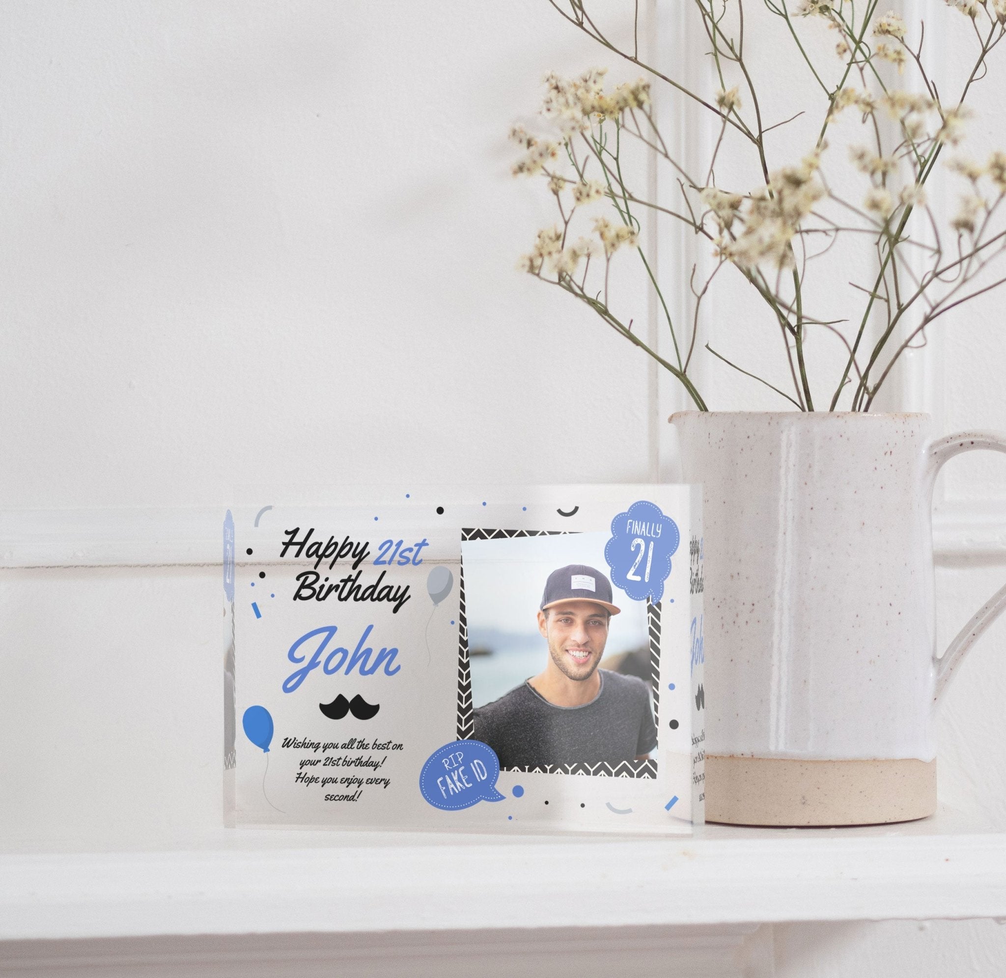 21st Birthday Gift For Him | Personalized 21st Birthday Gift For Best Friend | 21st Cake Topper PhotoBlock - Unique Prints