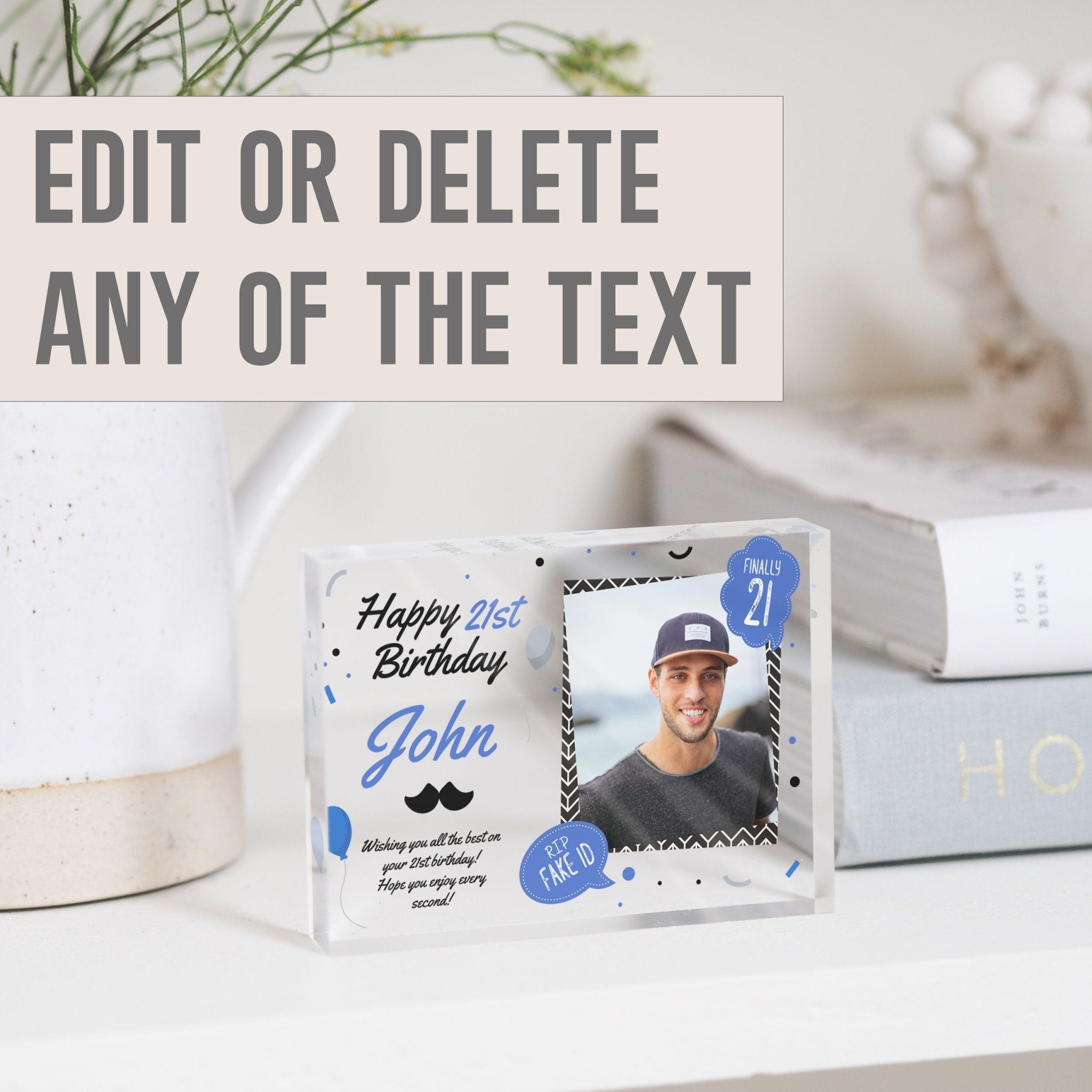 21st Birthday Gift For Him | Personalized 21st Birthday Gift For Best Friend | 21st Cake Topper PhotoBlock - Unique Prints