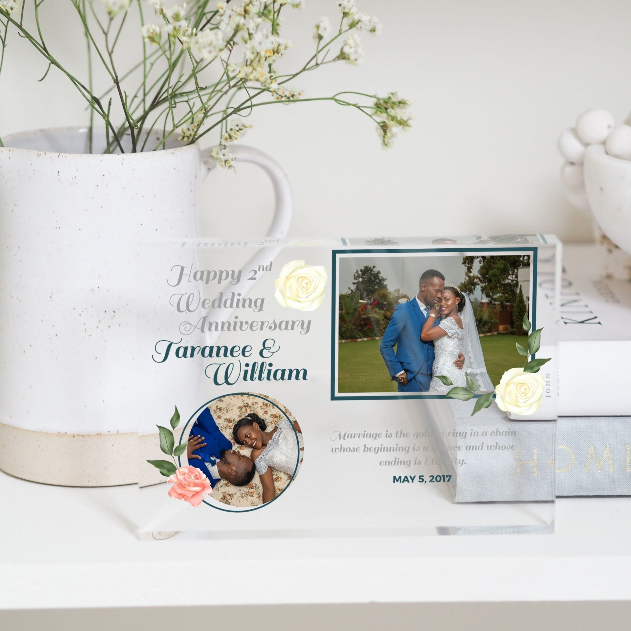 2nd Anniversary Gift for Him or For Her, Second Wedding Anniversary Gift For Couple, Cotton Anniversary PhotoBlock - Unique Prints