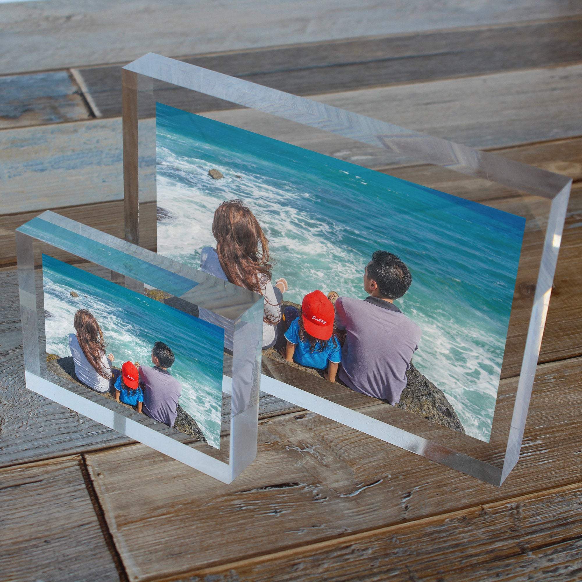 5x7 Family Picture Frame | Custom Family Photo Frame On Glass | Family Ornament PhotoBlock - UniquePrintsStore