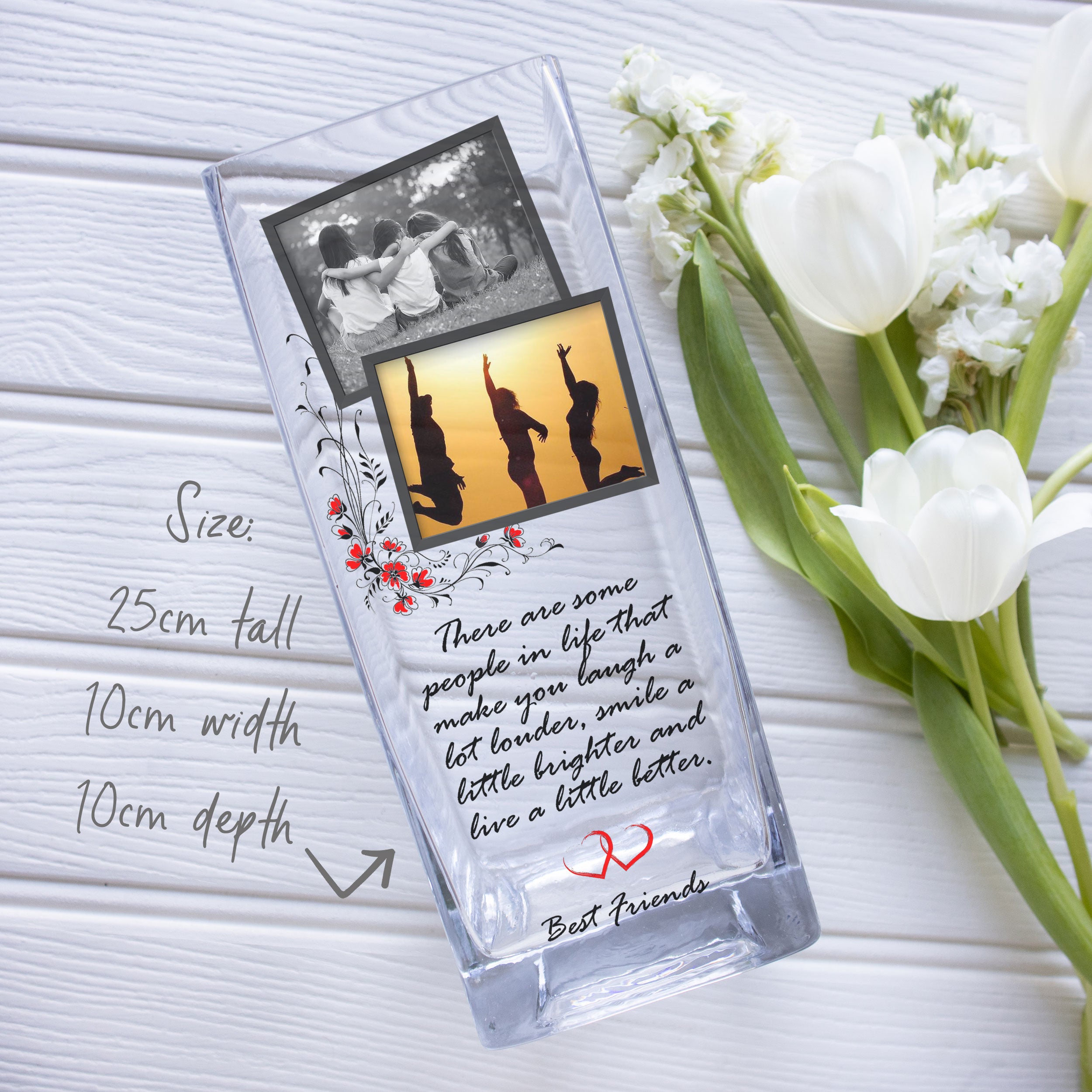 Best Friend Custom Photo Glass Vase | Acrylic Picture Flower Stand Pal Quotation Gift Ideas | Personalized Friendly Home Decor Present
