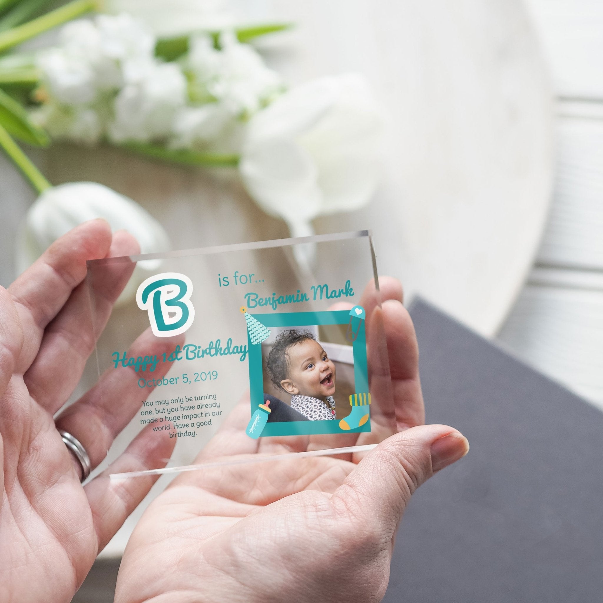 Baby Boy First Birthday Gift | 1st Birthday Present For Boy | 1st Birthday Picture Frame | Personalized Gift For Baby Boy PhotoBlock - Unique Prints