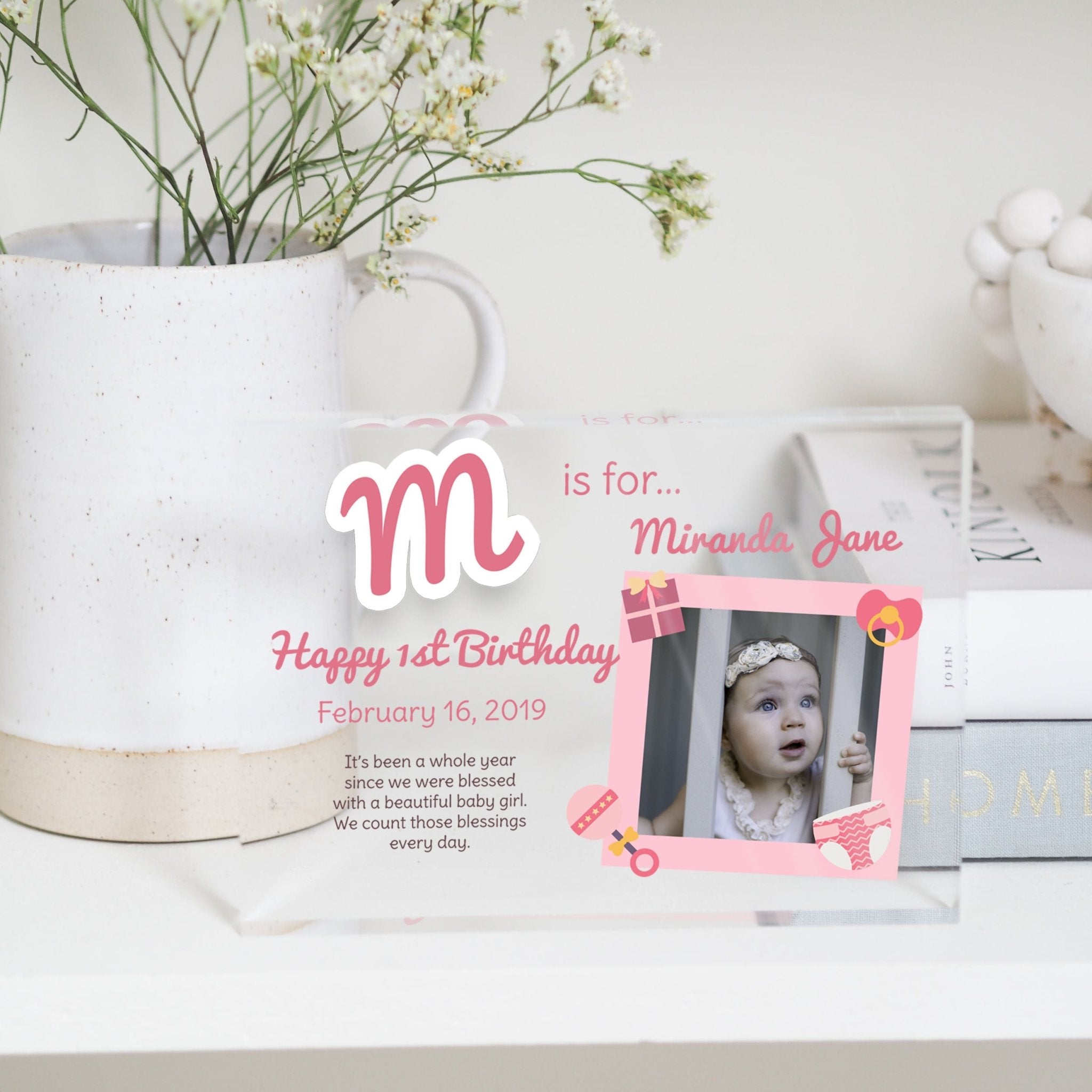 Baby Girl First Birthday Gift | 1st Birthday Present For Girl | 1st Birthday Picture Frame | Personalized Gift For Baby Girl PhotoBlock - Unique Prints