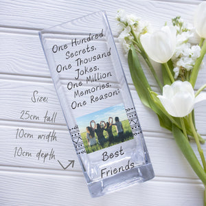 Best Friend Birthday Custom Photo Glass Vase | Long Distance Friends Keepsake, Friendship Gift Idea | Personalised Flower Stand with Picture Vase - Unique Prints