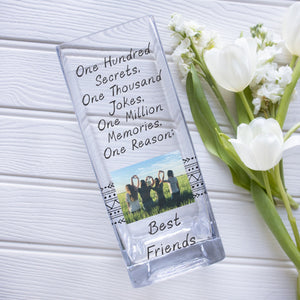 Best Friend Birthday Custom Photo Glass Vase | Long Distance Friends Keepsake, Friendship Gift Idea | Personalised Flower Stand with Picture Vase - Unique Prints