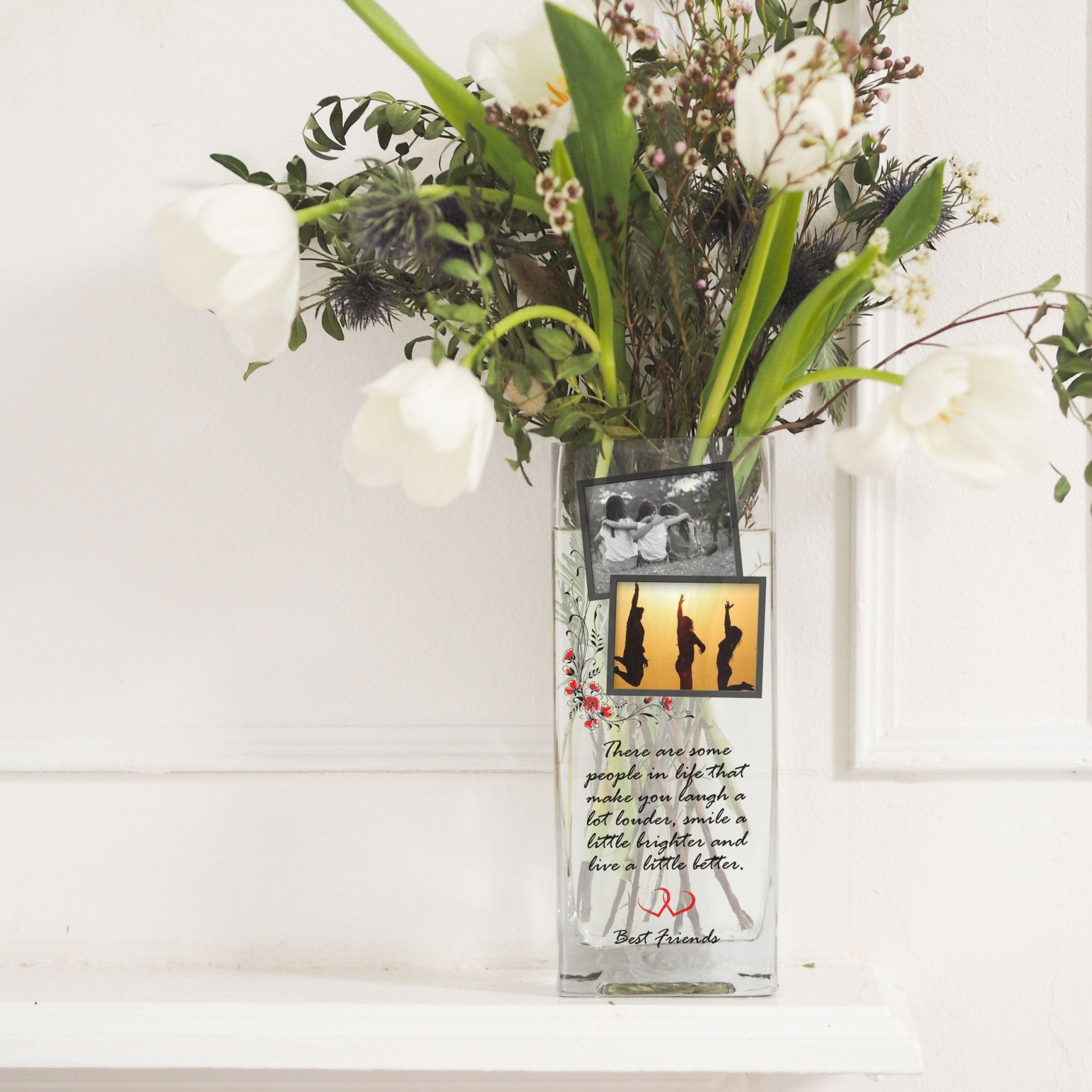 Best Friend Custom Photo Glass Vase | Acrylic Picture Flower Stand Pal Quotation Gift Ideas | Personalized Friendly Home Decor Present Vase - Unique Prints