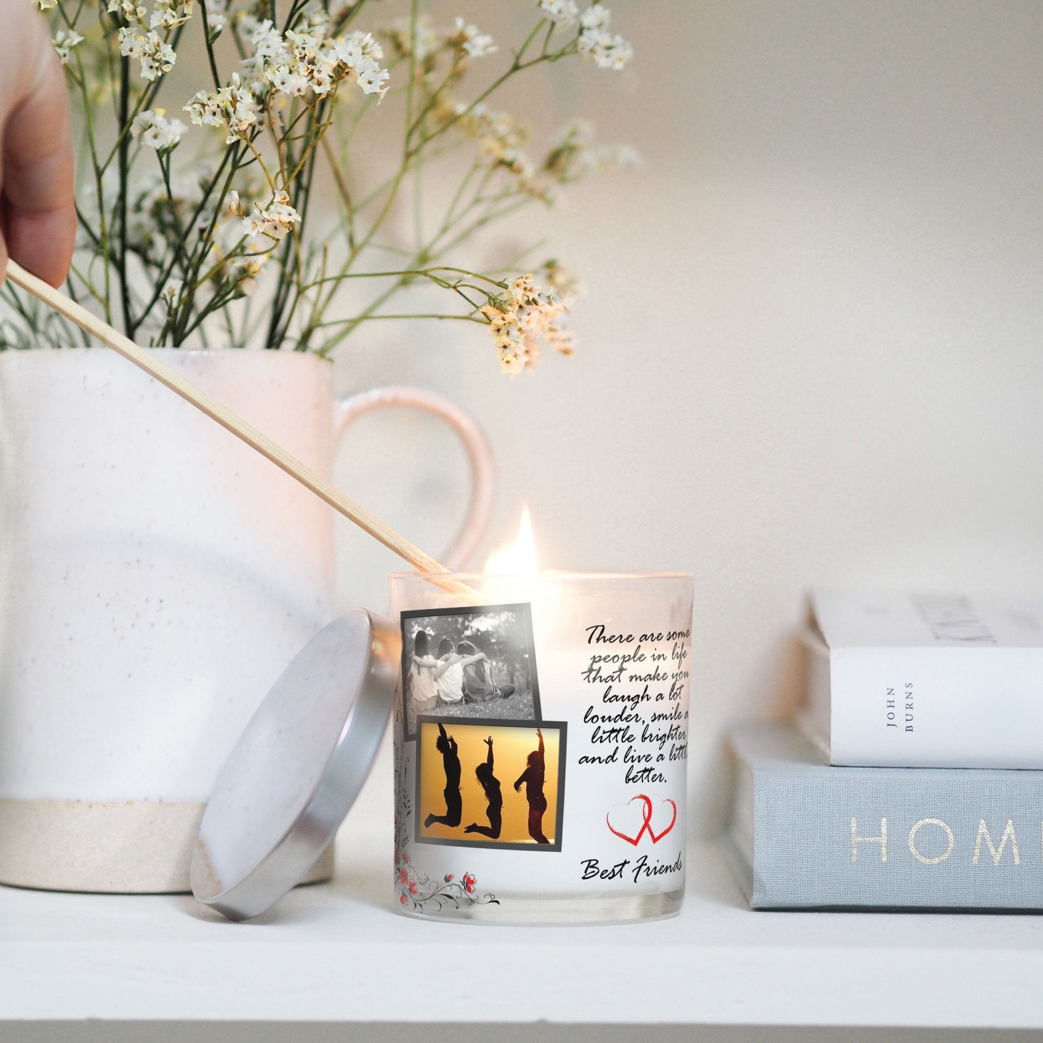 Best Friend Custom Photos Candle Holder | Pal Friendship Quotation Gift Ideas | Personalized Votive Glass with Picture | Home Decor Present Candleholder - Unique Prints