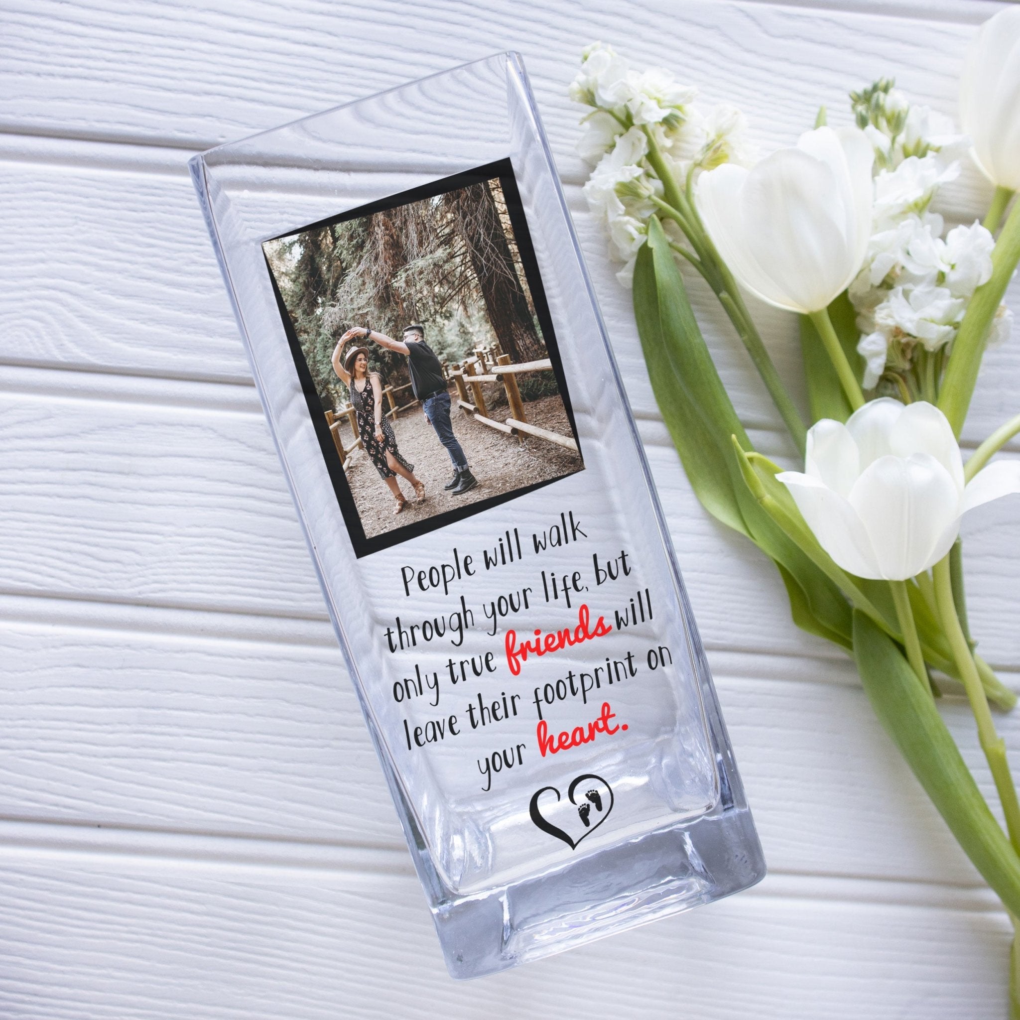 Best Friend Customized Photo Glass Vase | Pal Quotation Cadre Gift Ideas | Personalised Flower Stand with Picture | Crystal Decor Present Vase - Unique Prints