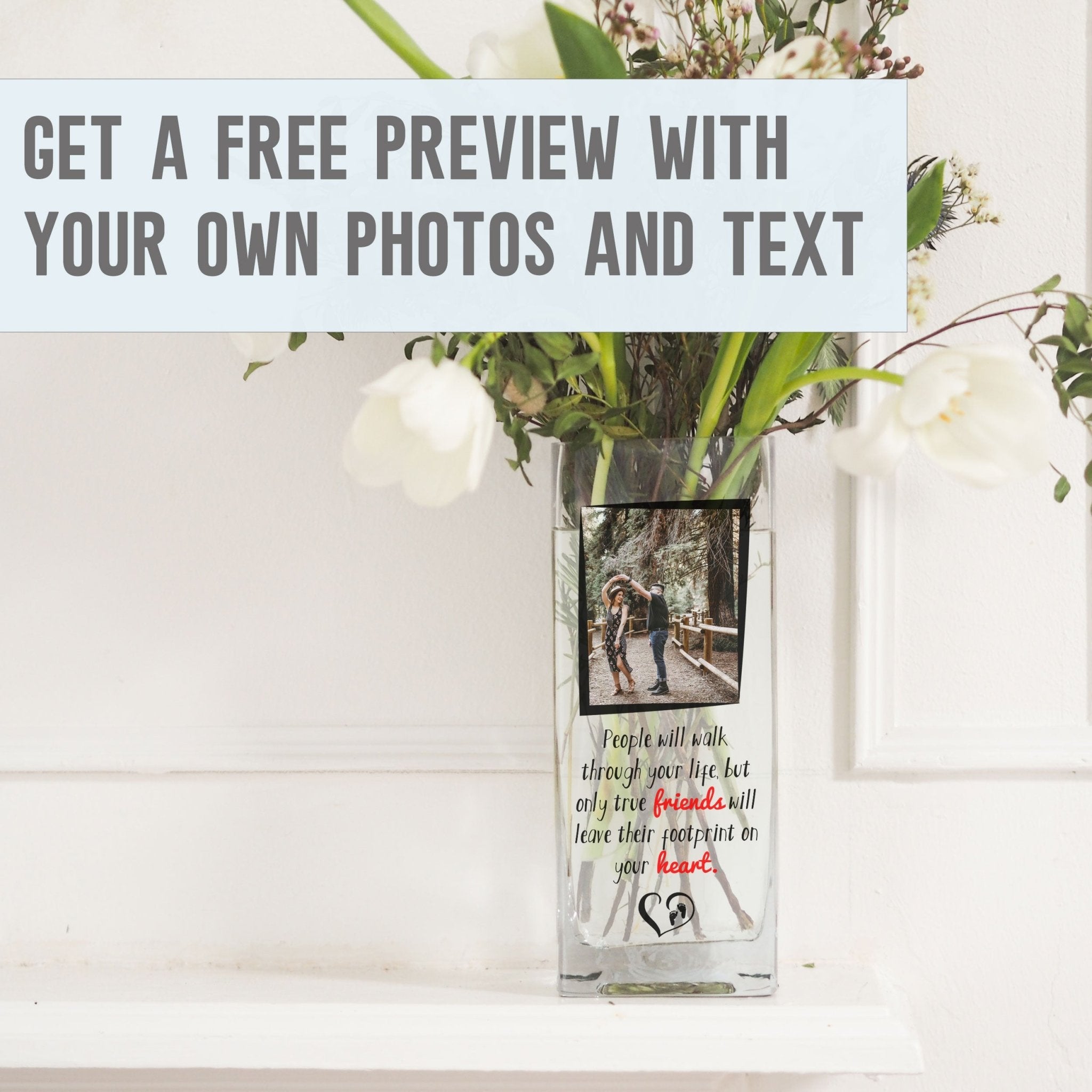 Best Friend Customized Photo Glass Vase | Pal Quotation Cadre Gift Ideas | Personalised Flower Stand with Picture | Crystal Decor Present Vase - Unique Prints