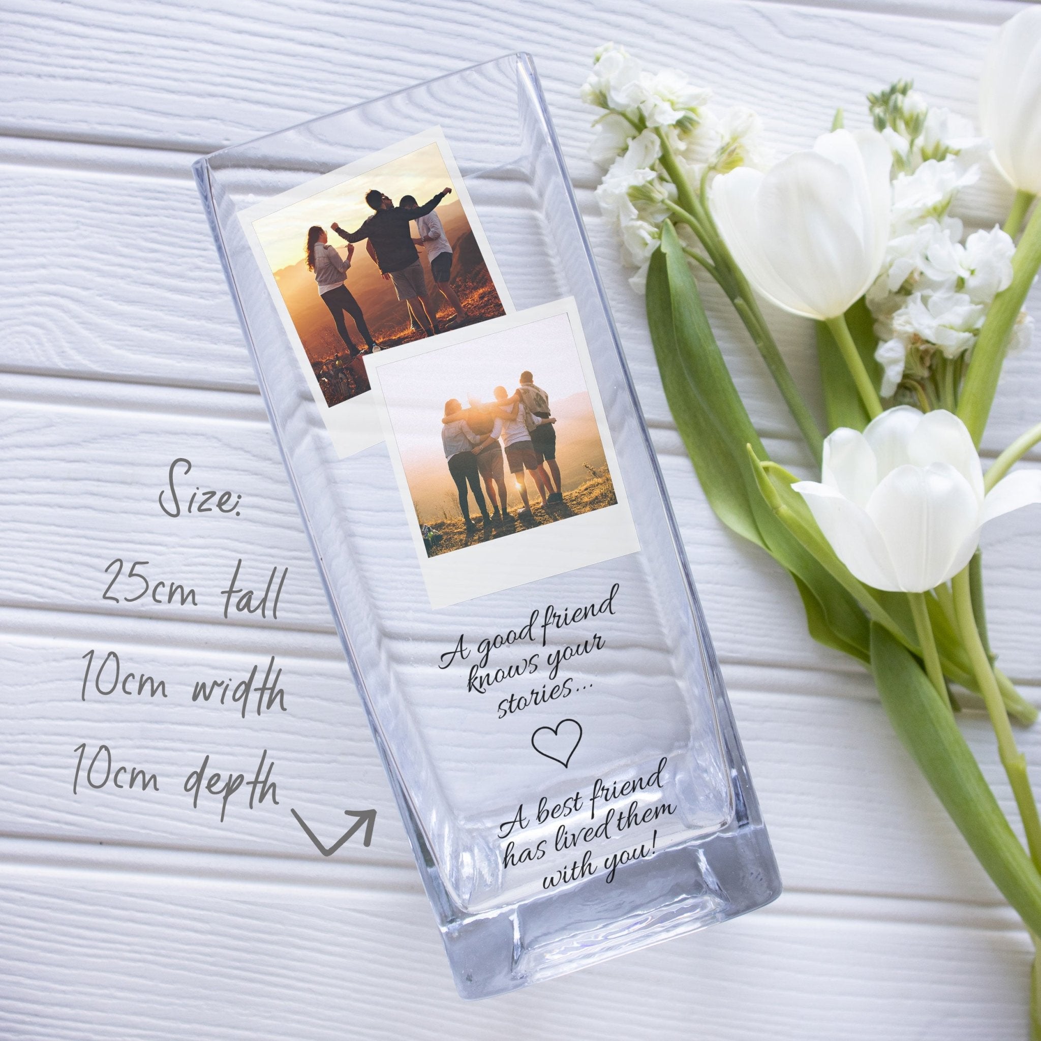 Best Friend Knows, Custom Quotes and Photos Glass Vase | Gift Ideas for Best Friends | Personalized Crystal Clear Flower Stand with Picture Present Vase - Unique Prints