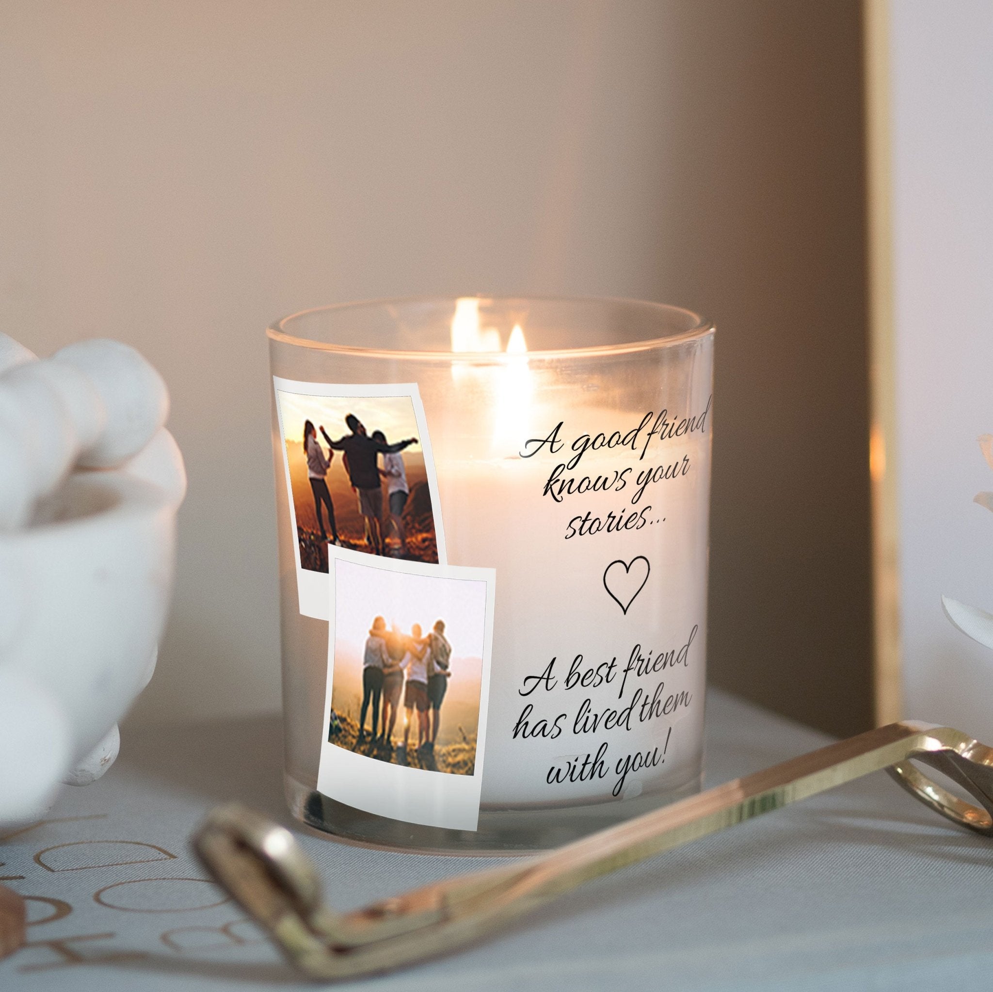 Best Friend Knows, Custom Quotes Photo Glass Candleholder | Gift Ideas for Best Friends | Personalised Votive Glass with Picture Home Decor Candleholder - Unique Prints