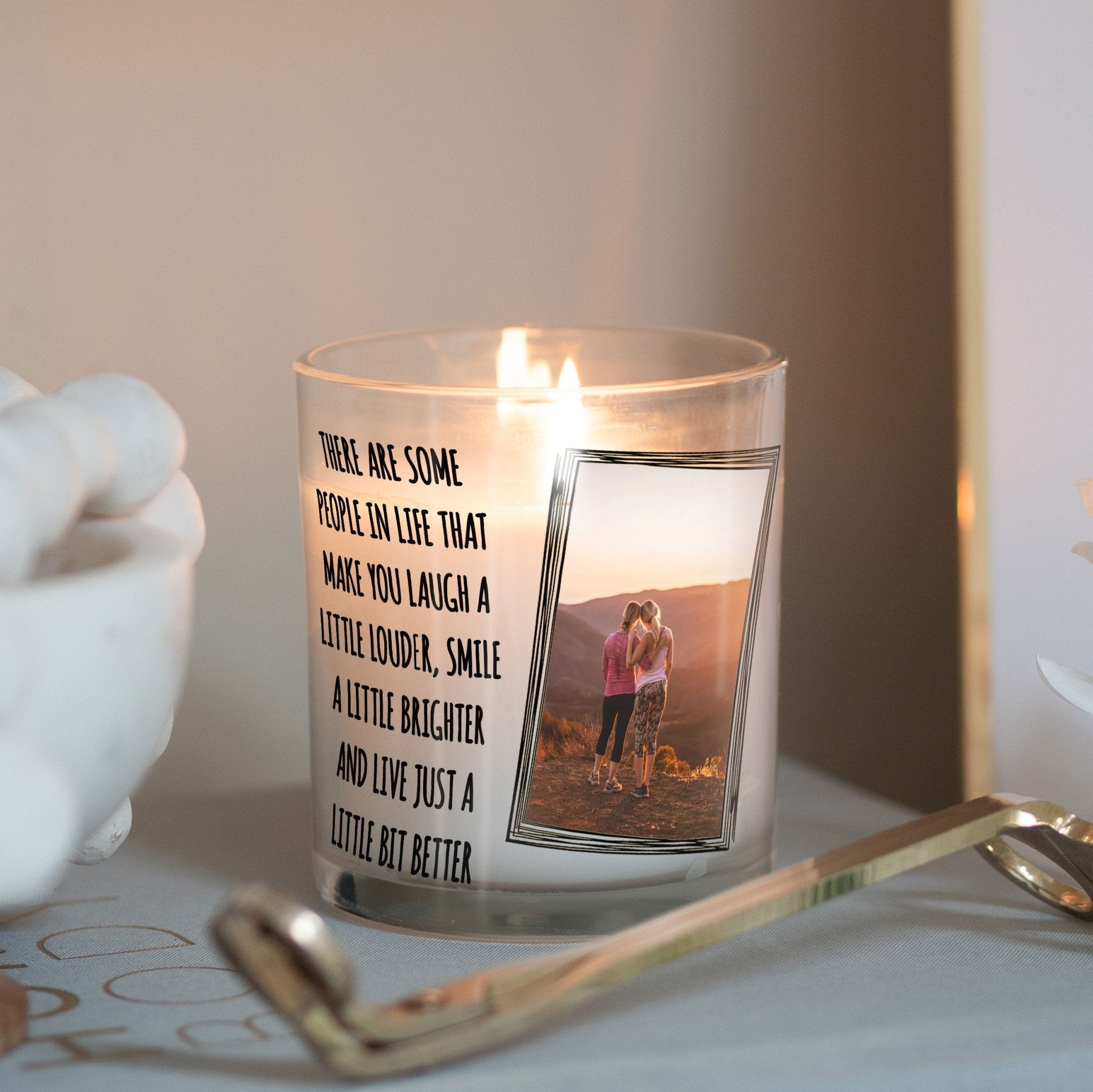 Best Friend Personalised Custom Photo Candle Holder | Friendship Gift Ideas | Custom Texts/Quotes Votive Glass with Picture | Decor Present Candleholder - Unique Prints