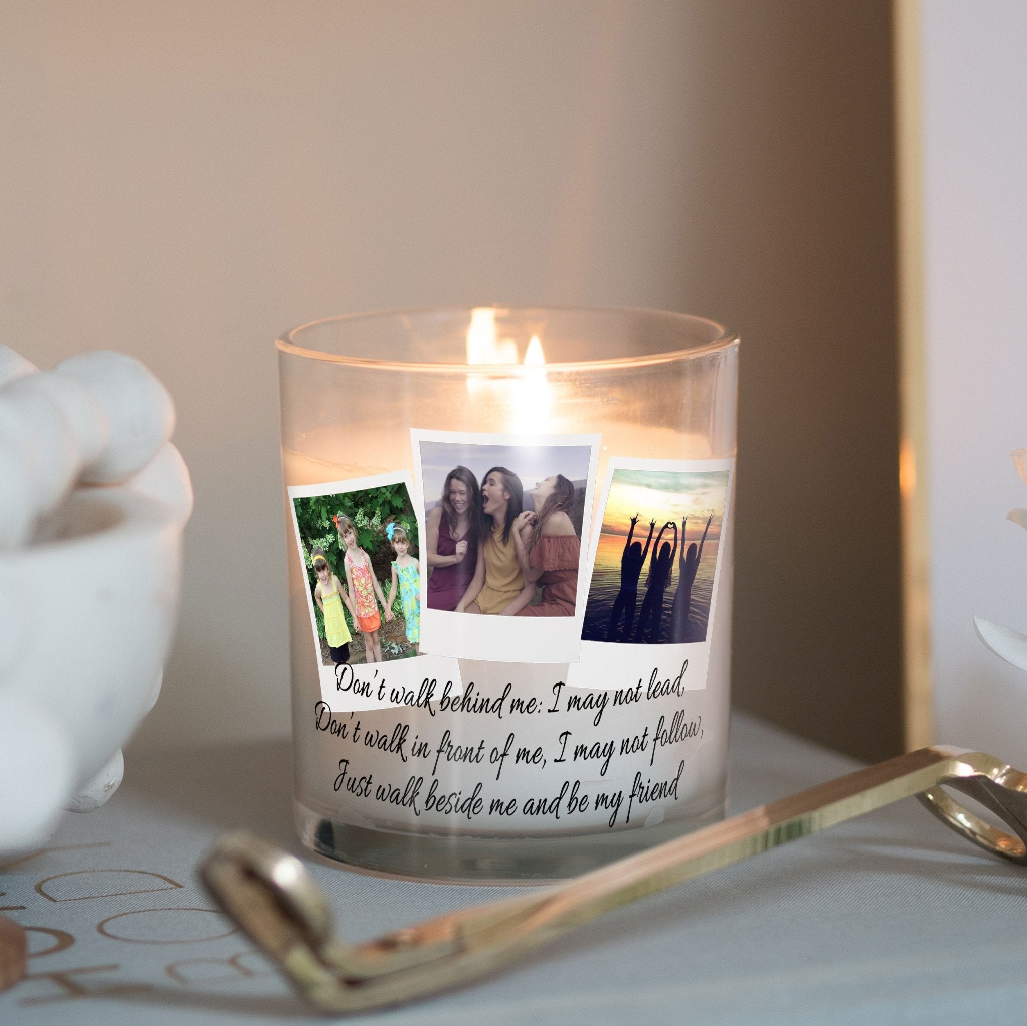 Best Friend Sister Custom Photo Glass Candleholder | Friends Keepsake, Friendship Gift Ideas | Personalised Votive Holder with Picture Decor Candleholder - Unique Prints