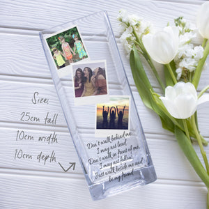 Best Friend Sister Custom Photo Glass Vase | Friends Keepsake, Friendship Gift Idea | Personalised Crystal Flower Stand with Picture Present Vase - Unique Prints