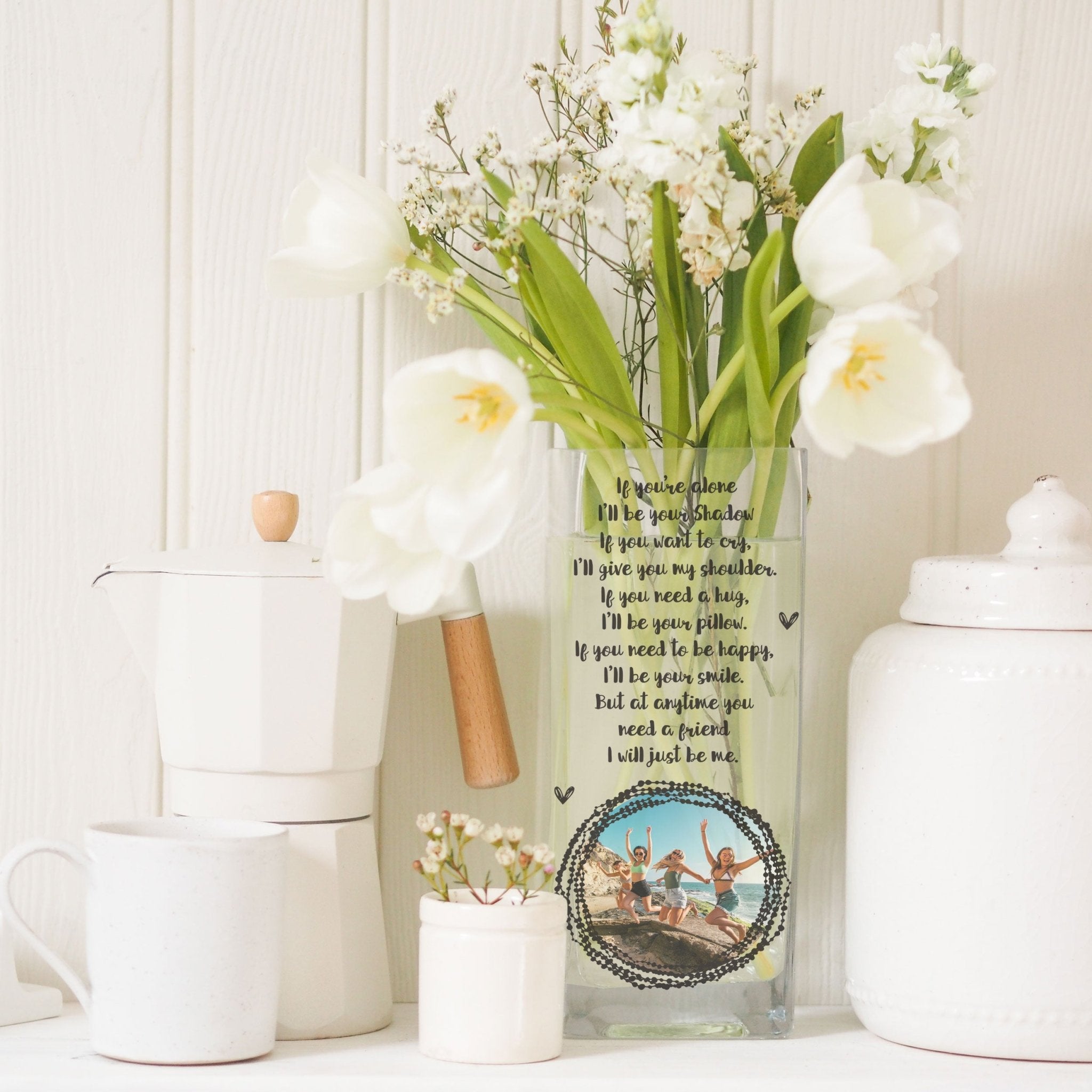 Bestie Custom Photo Glass Vase | Best Friend Gift Ideas | Quotation Acrylic Picture Flower Stand | Personalized Friendly Home Decor Present Vase - Unique Prints