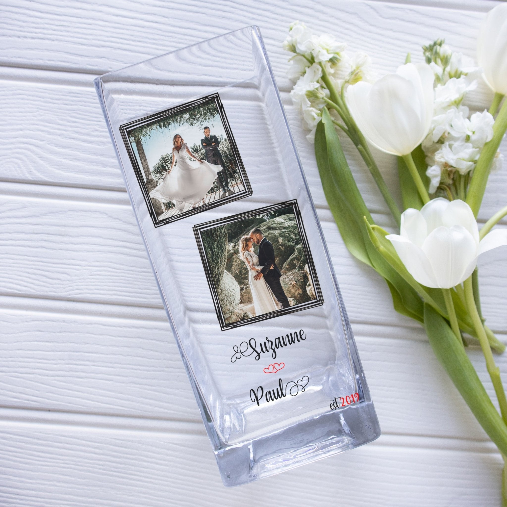 Boyfriend Custom Photo Glass Vase | Long Distance Relationship Gift Ideas | Personalised Flower Stand w/ Picture Present, Crystal Home Decor Vase - Unique Prints