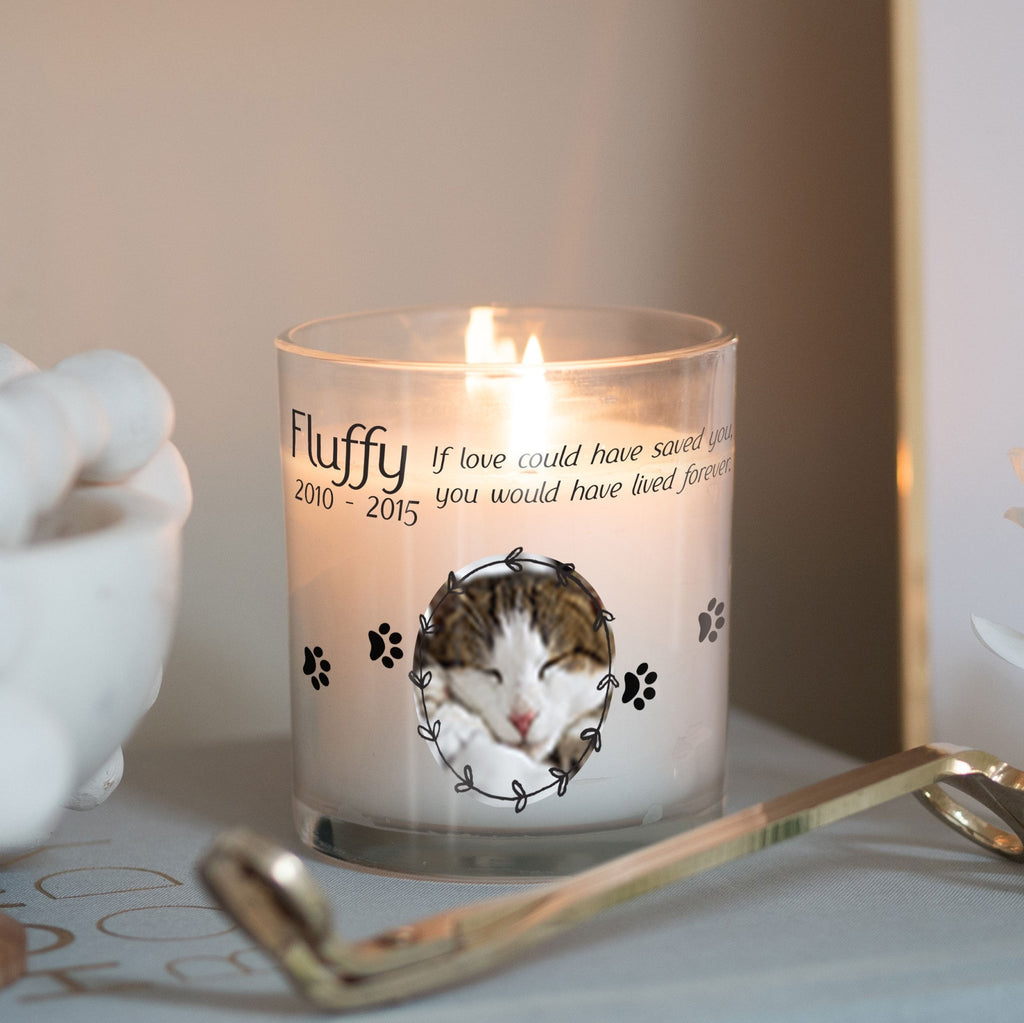 Cat Memorial Custom Photo Candle Holder | Fur Baby, Pet Loss Gift Idea | Personalized Votive Glass with Picture | Crystal Home Decor Present Candleholder - Unique Prints