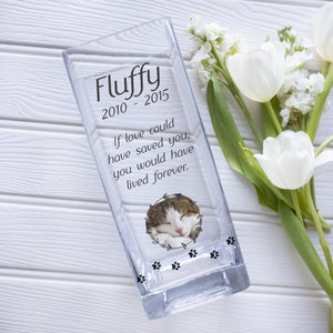 Cat Memorial Custom Photo Glass Vase | Pet Loss Gift Ideas | Personalised Flower Stand with Picture Keepsake | Acrylic Crystal Home Decor Vase - Unique Prints