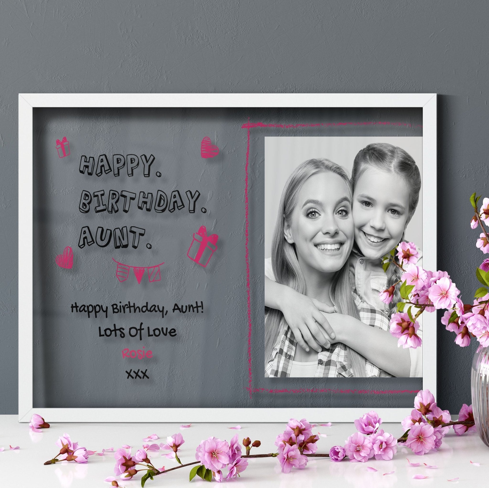 Custom Photo Gift | Happy Birthday Aunt | Birthday Gift Idea Transparent Frame - UniquePrintsStore