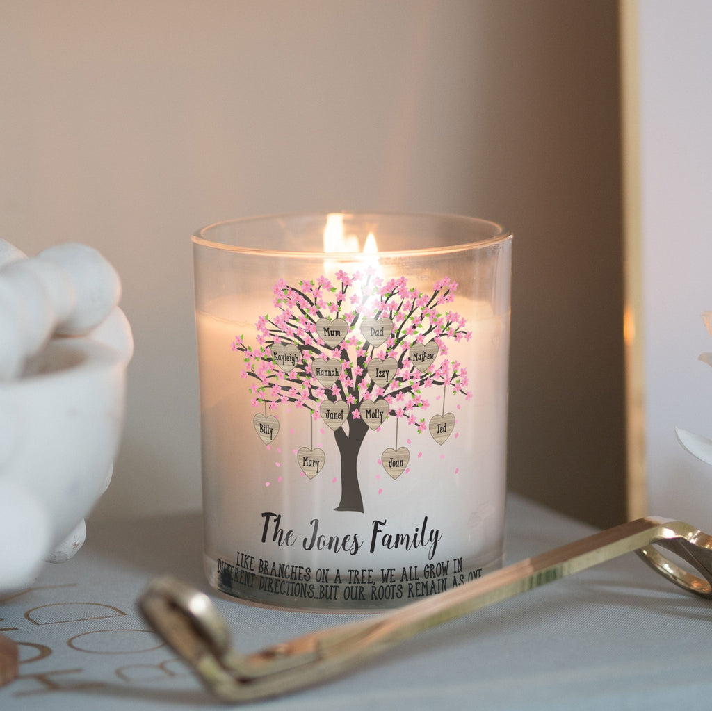 Customised Family Tree Glass Candleholder | Genealogy Names, Mom Gift Ideas | Personalised Votive Glass Holders Decor | Mother's Day Present Candleholder - Unique Prints