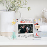 Load image into Gallery viewer, First Christmas Married Gift| 1st Xmas Wedded Ornament Decoration | X-Mas Couple Photo Frame | Personalised Gift For Newlyweds | Acrylic Frame With Photo PhotoBlock - Unique Prints
