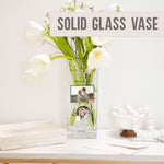Load image into Gallery viewer, First Wedding Anniversary Custom Photo Glass Vase | 1st Wed Year Ceremony Gift Idea | Personalized Crystal Flower Stand with Picture Present Vase - Unique Prints
