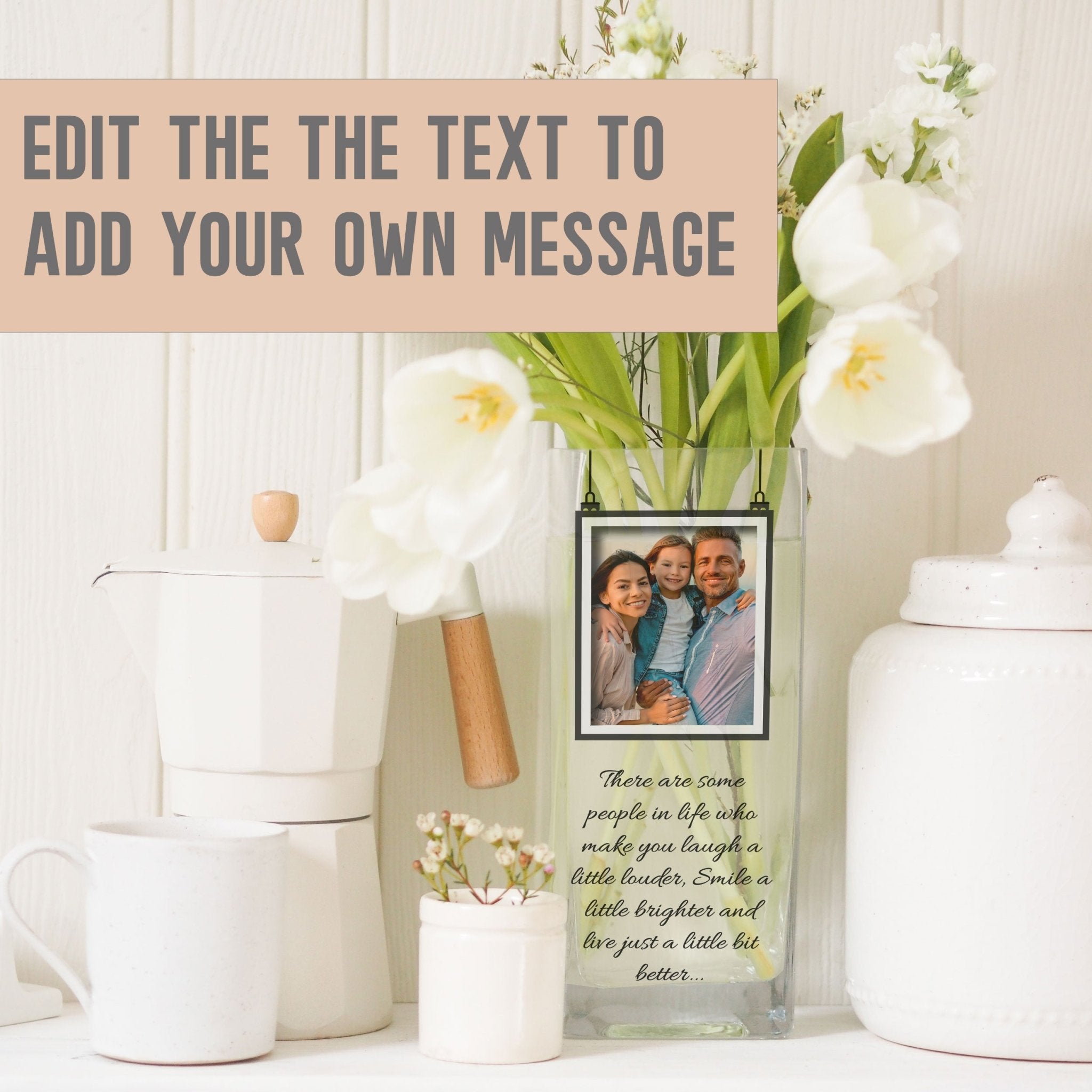 Friendship Custom Quotes and Photo Glass Vase | Gift Ideas for Best Friends | Personalized Crystal Clear Flower Stand with Picture Present Vase - Unique Prints