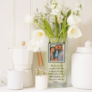 Friendship Custom Quotes and Photo Glass Vase | Gift Ideas for Best Friends | Personalized Crystal Clear Flower Stand with Picture Present Vase - Unique Prints