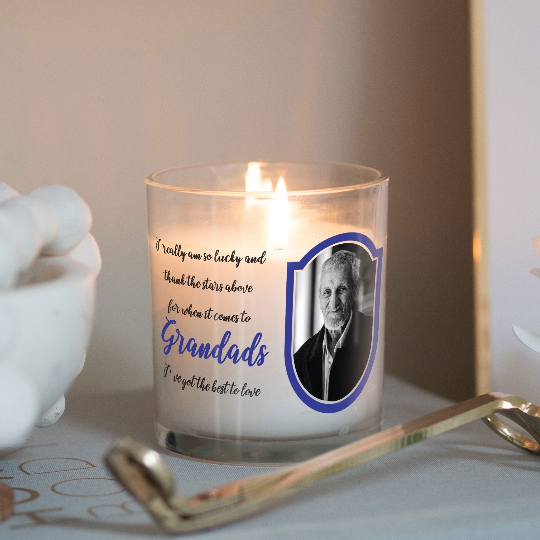 Grandfather Birthday Gift Customised Photo Candle Holder | Grandpa Bday Present Ideas | Personalized Votive Glass with Picture, Home Decor Candleholder - Unique Prints