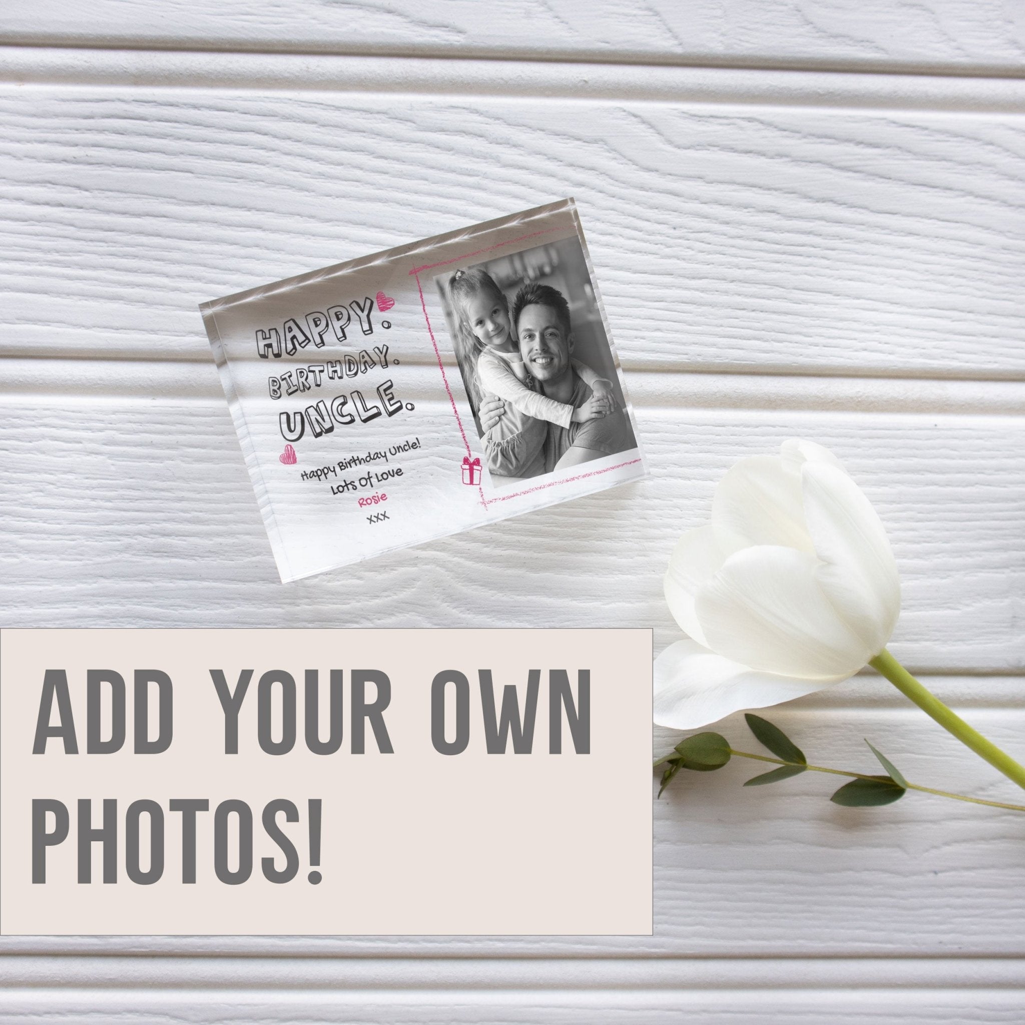 Happy Birthday Uncle | Personalised Birthday Gift | Clear Photo Frame PhotoBlock - Unique Prints