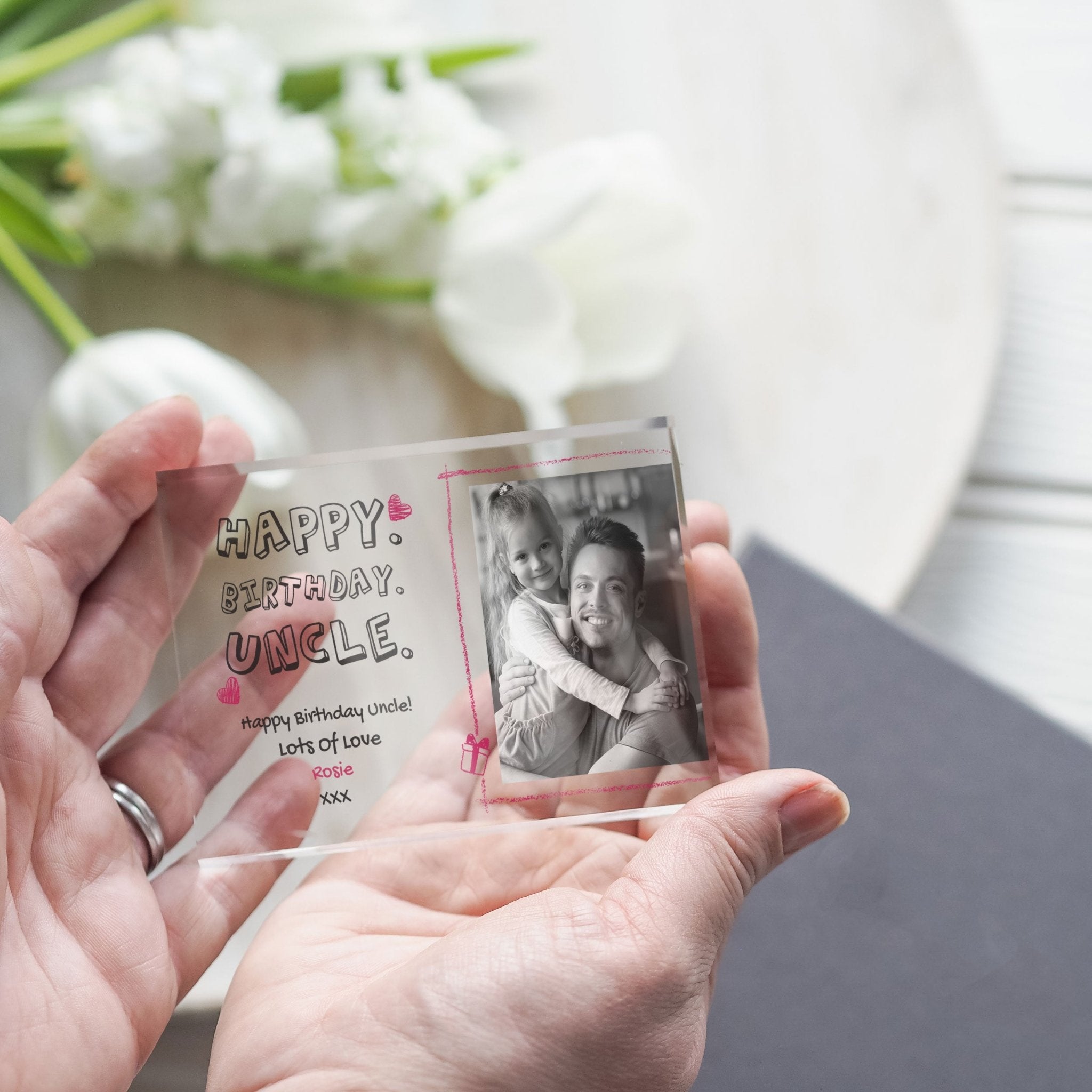 Happy Birthday Uncle | Personalised Birthday Gift | Clear Photo Frame PhotoBlock - Unique Prints