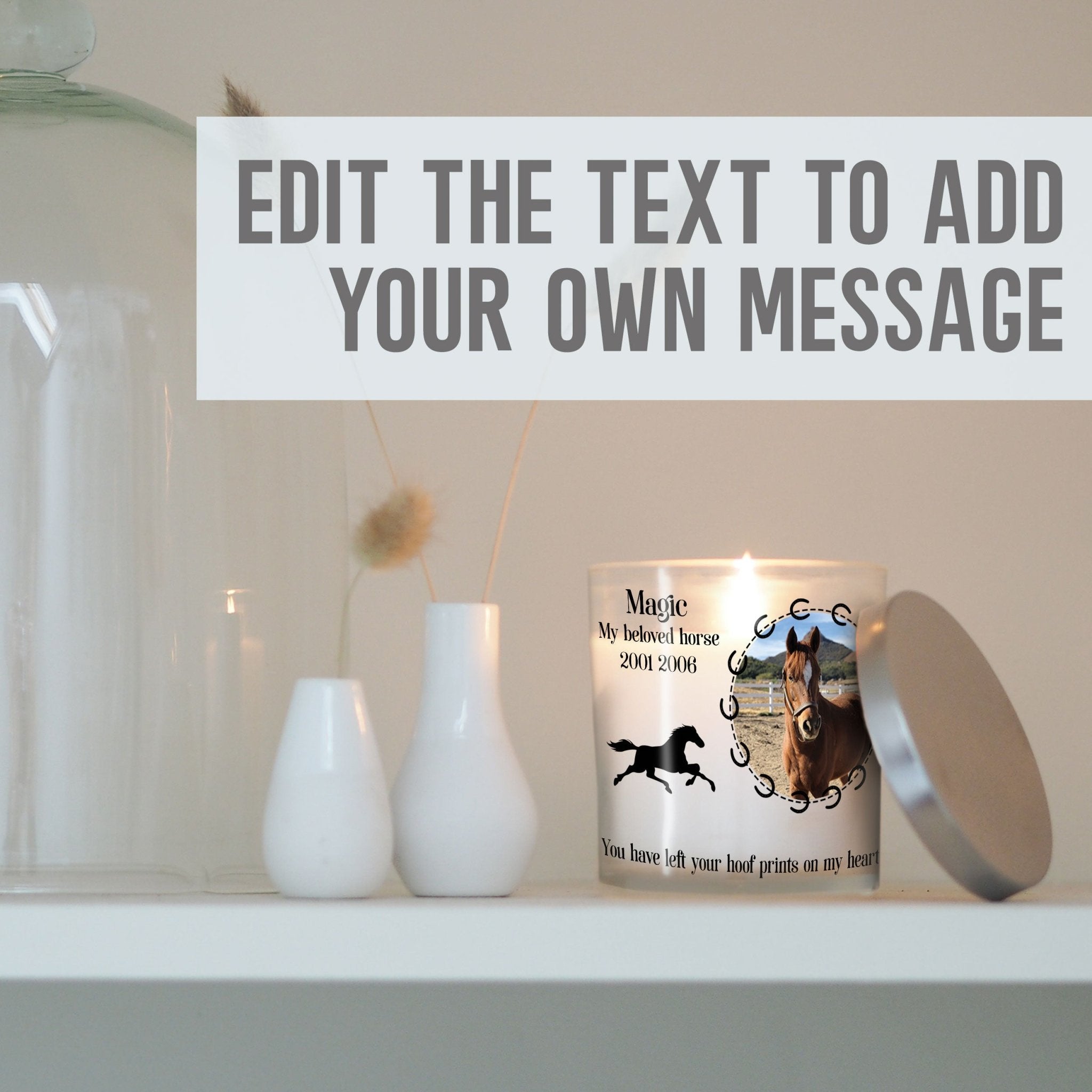 Horse Memorial Custom Photo Glass Candle Holder | Pet Loss Gift Ideas | Personalised Votive Glass with Picture | Crystal Home Decor Present Candleholder - Unique Prints
