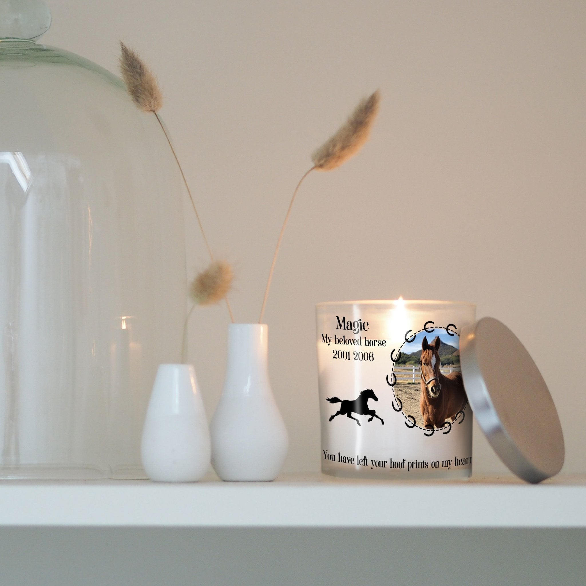 Horse Memorial Custom Photo Glass Candle Holder | Pet Loss Gift Ideas | Personalised Votive Glass with Picture | Crystal Home Decor Present Candleholder - Unique Prints