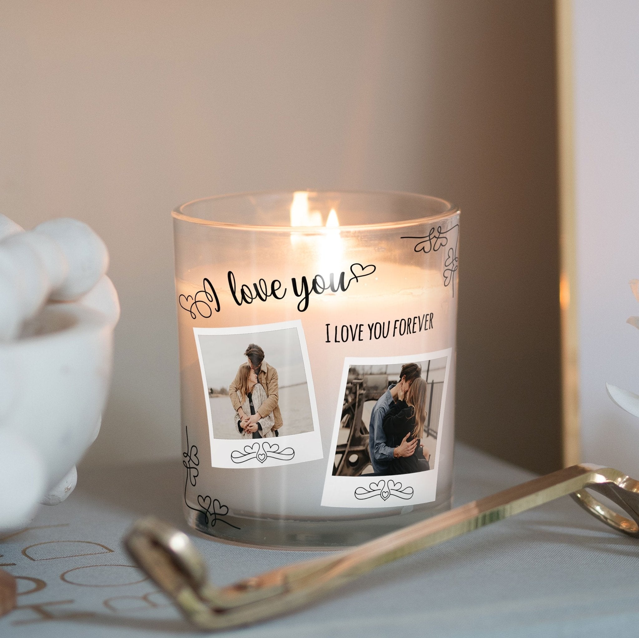 I Love You Custom Photo Candle Holder | Whimsical Hearts Gift Ideas | Personalized Votive Glass with Picture | Crystal Home Decor Present Candleholder - Unique Prints