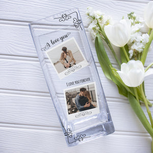 I Love You Custom Photo Glass Vase | Whimsical Hearts Gift Ideas | Personalized Acrylic Crystal Picture Flower Stand Home Decor Present Vase - Unique Prints
