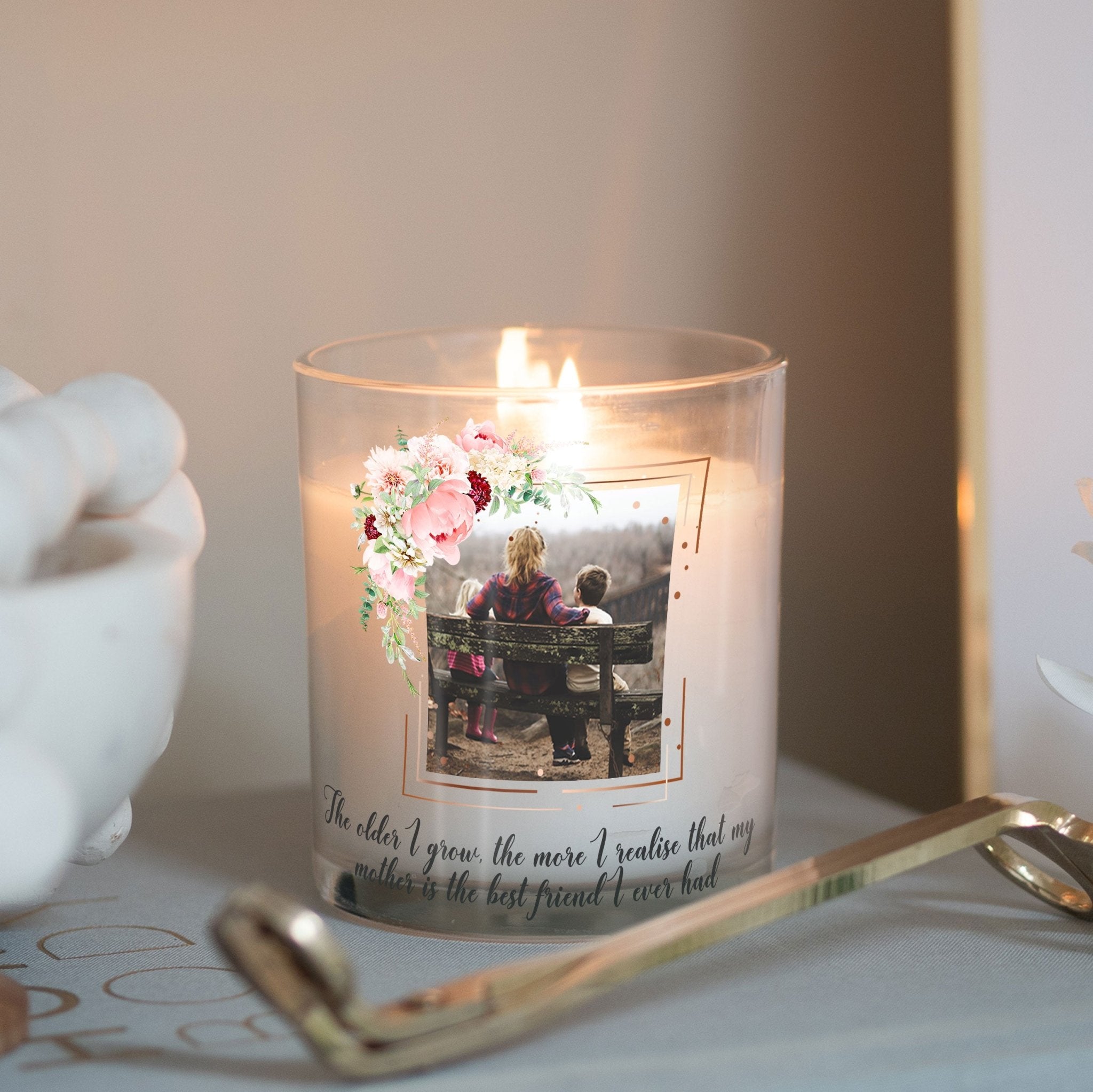 Mom is My Best Friend, Custom Photo Candle Holder | Gift Ideas for Mama | Personalised Votive Glass with Mum Picture | Mother's Day Present Candleholder - Unique Prints