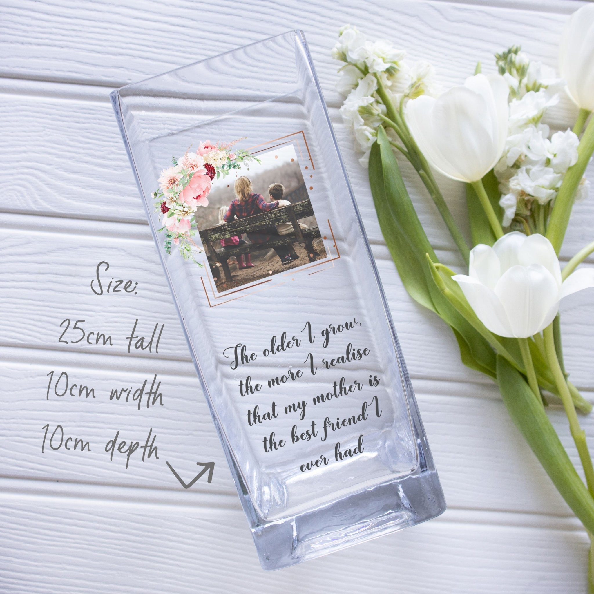 Mom is My Best Friend, Custom Photo Glass Vase | Gift Ideas for Mama | Personalized Crystal Clear Jar with Mum Picture | Mother's Day Present Vase - Unique Prints