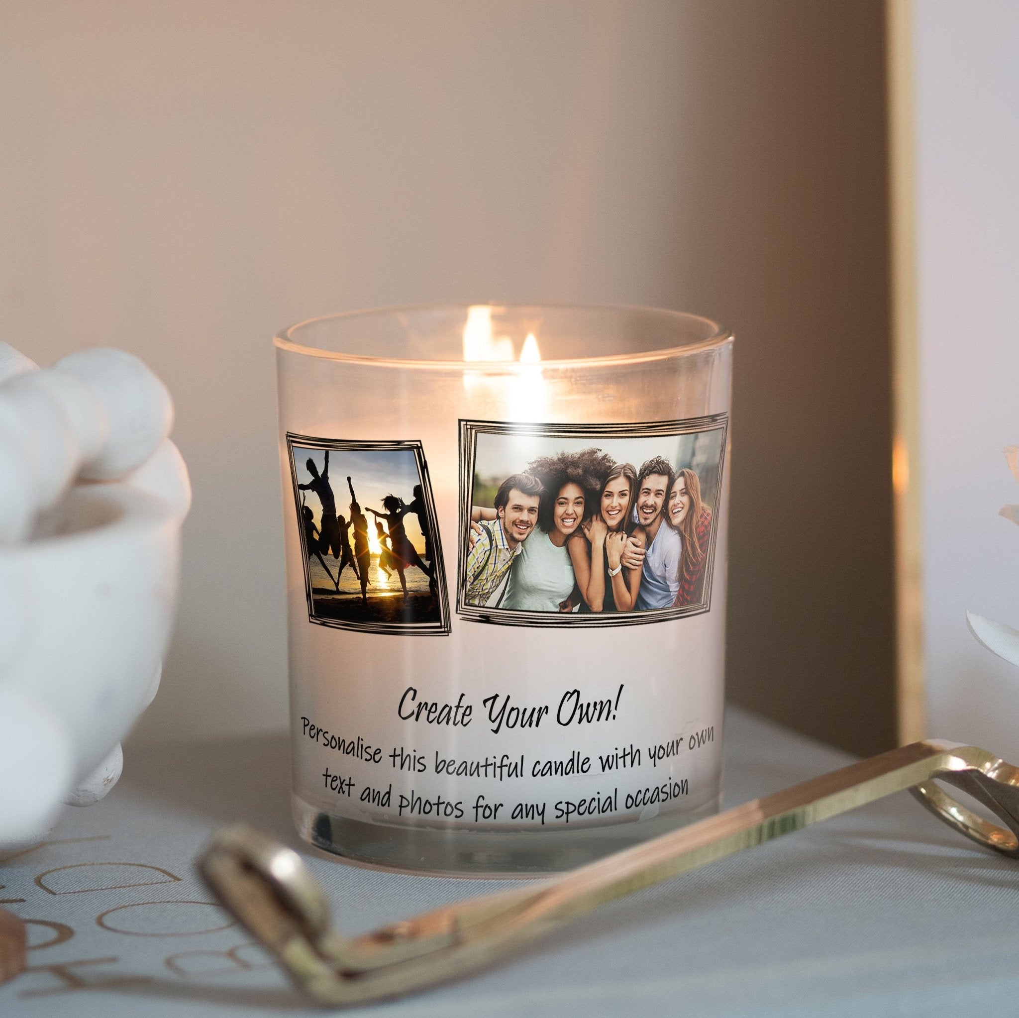 Multi Photo Frame, Three Best Friends Personalised Candle Holder | Best Friend Gift Idea | Custom Votive Glass w/ Picture Home Decor Present Candleholder - Unique Prints