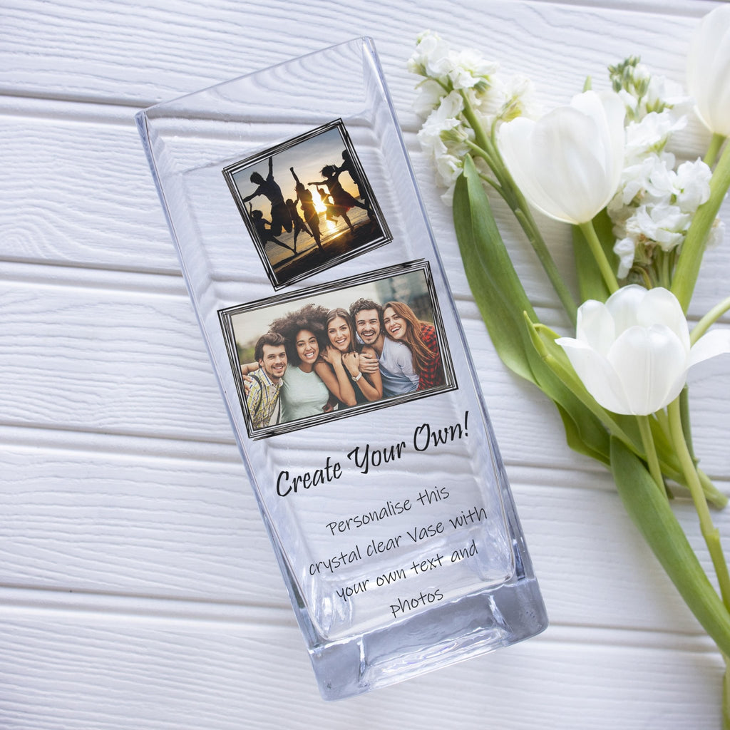 Multi Photo Frame, Three Best Friends Personalised Photo Glass Vase | Best Friend Gift Ideas | Custom Quotes Flower Stand w/ Picture Present Vase - Unique Prints