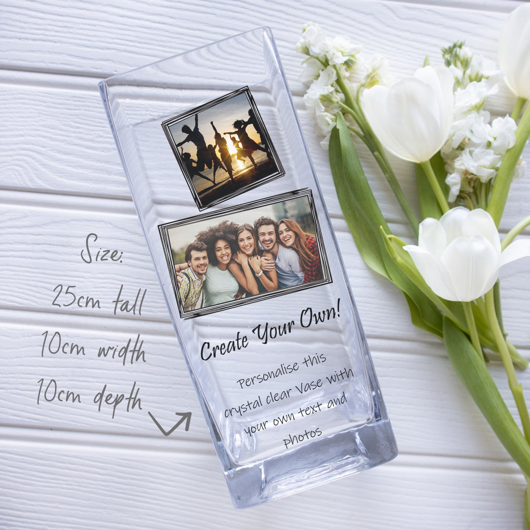 Multi Photo Frame, Three Best Friends Personalised Photo Glass Vase | Best Friend Gift Ideas | Custom Quotes Flower Stand w/ Picture Present Vase - Unique Prints