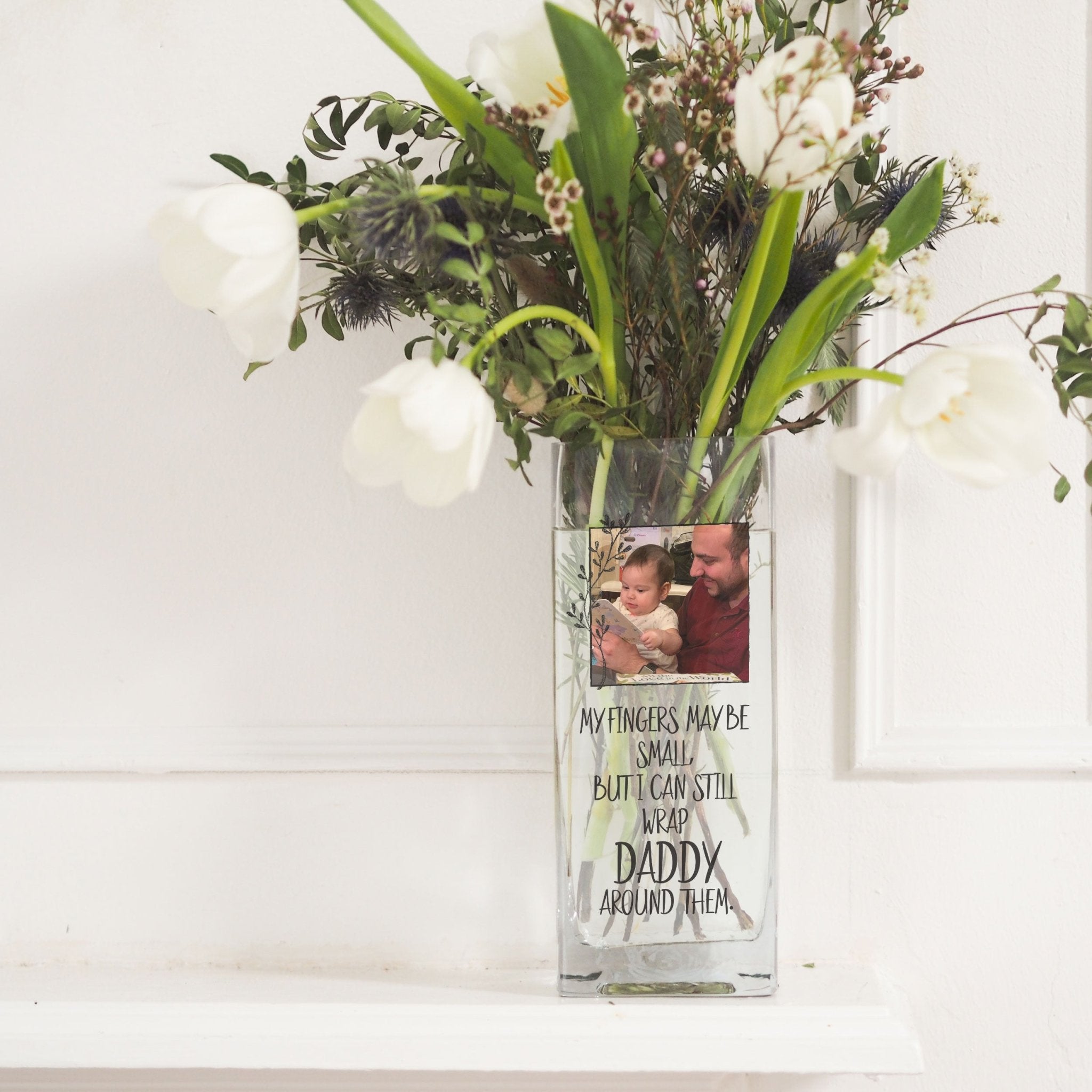 New Dad Custom Photo Glass Vase | First Fathers Day Gift Ideas | Personalised Flower Stand with Picture | Acrylic Crystal Home Decor Present Vase - Unique Prints