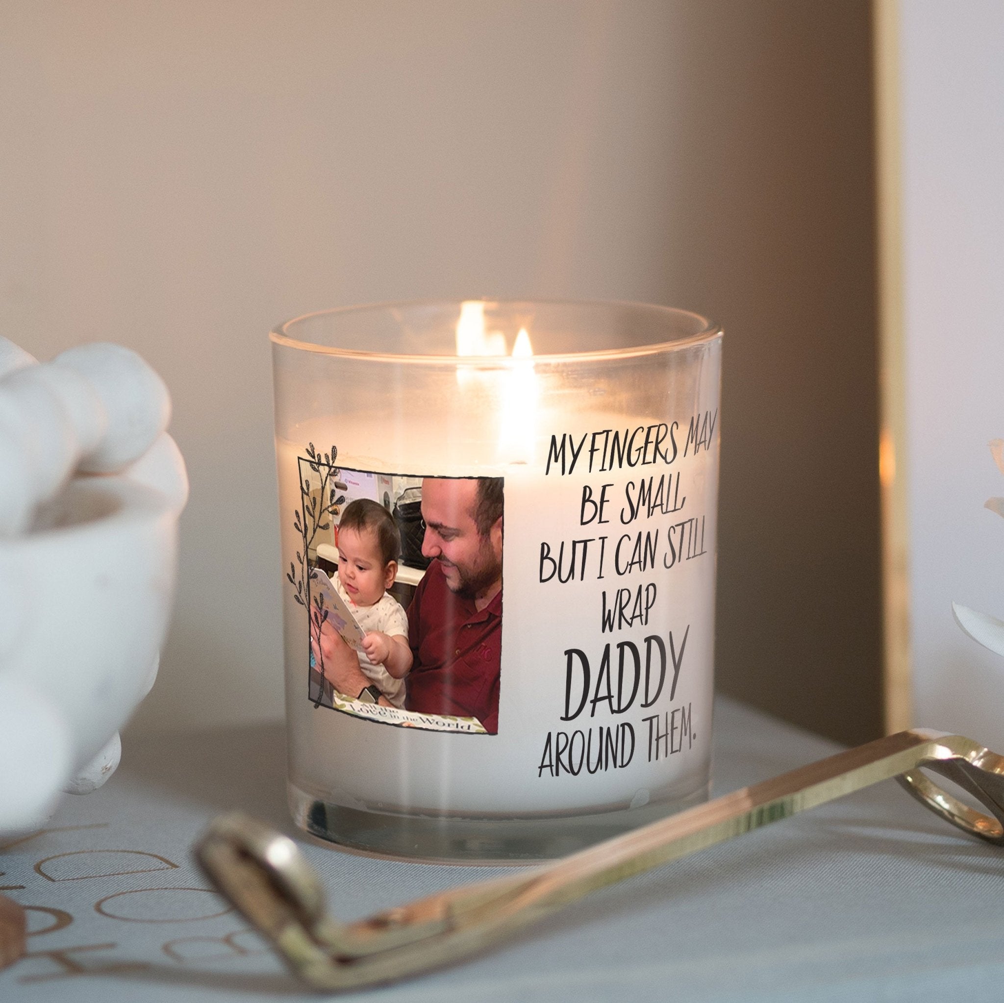 New Dad Personalized Photo Candle Holder | Daddy Quotation Gift Ideas | Personalized Votive Glass with Picture | Crystal Home Decor Present Candleholder - Unique Prints