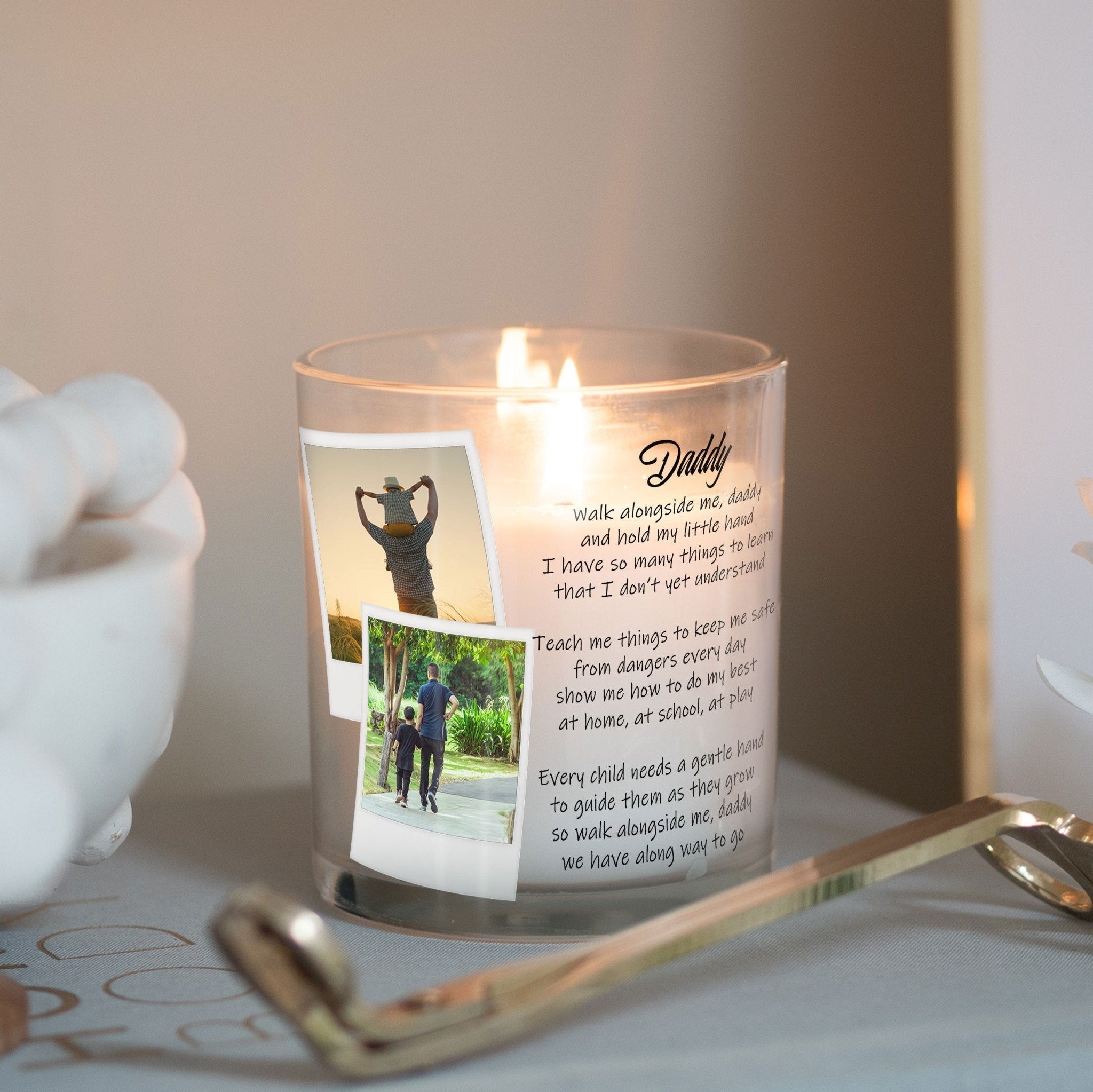 New Dad Quotes Custom Photo Candle Holder | First Father's Day Gift Ideas From Wife | Personalized Votive Glass with Picture Home Decor Candleholder - Unique Prints