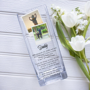 New Dad Quotes Customized Photo Glass Vase | First Fathers Day Gift Ideas From Wife | Personalized Acrylic Picture Flower Stand Home Decor Vase - Unique Prints