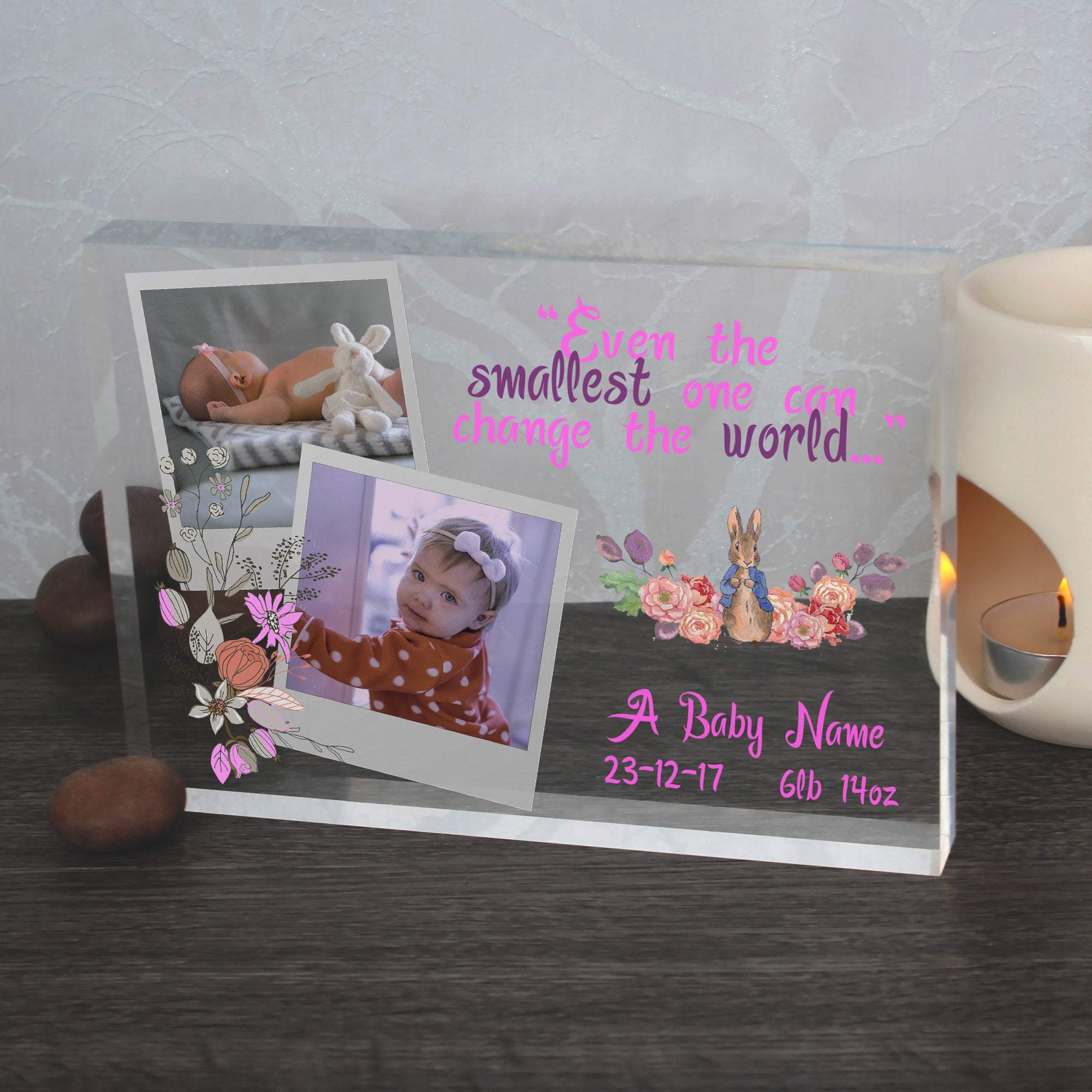 Personalised New Baby Newborn Baby Girl Crystal Photo Block Present Birth Gift
