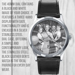 Load image into Gallery viewer, Personalized Watch For Men, Custom Mens Photo Picture Watch Custom, Engraved Watch With Black Leather Strap
