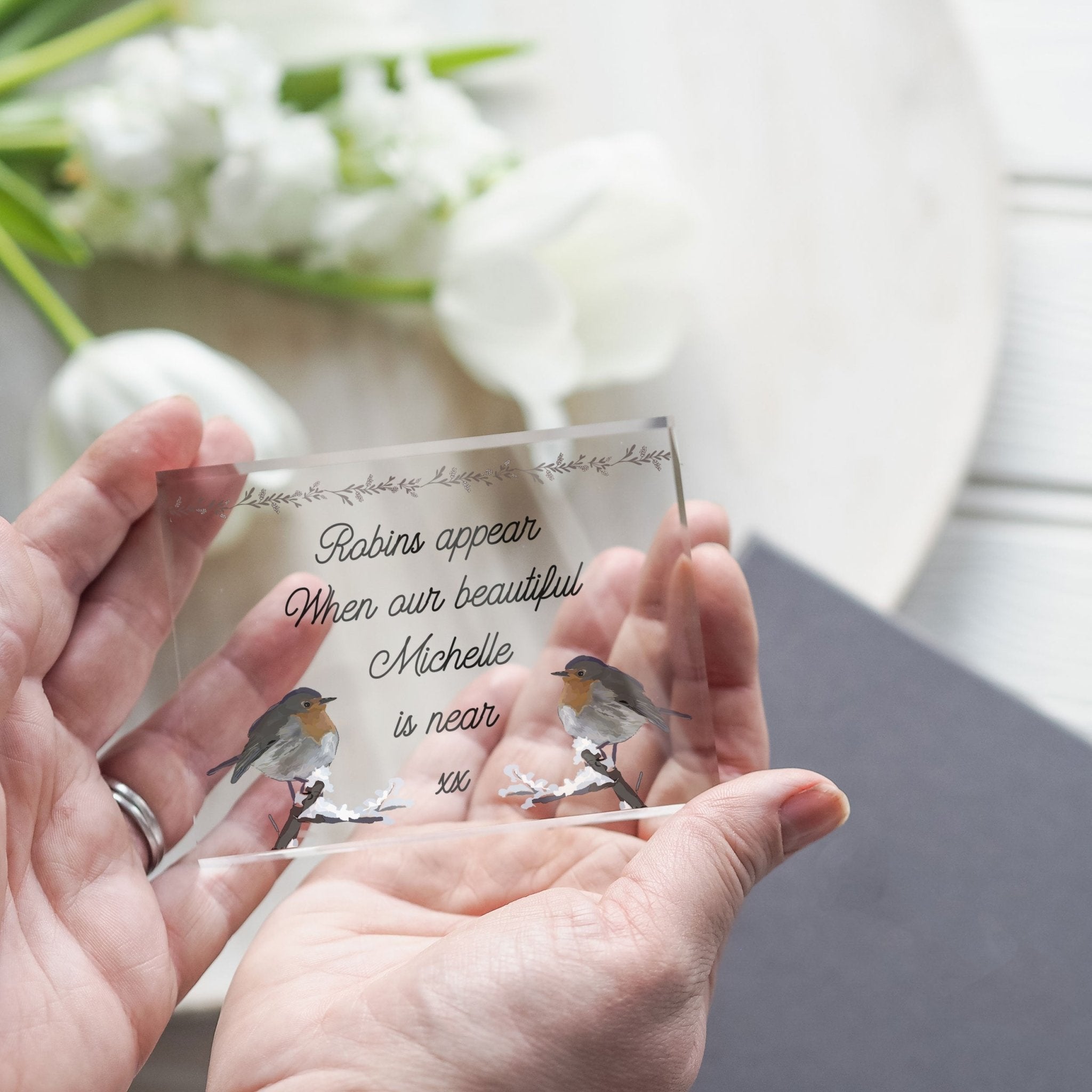Robins appear quote glass block, Memorial gift, Funeral keepsake PhotoBlock - Unique Prints