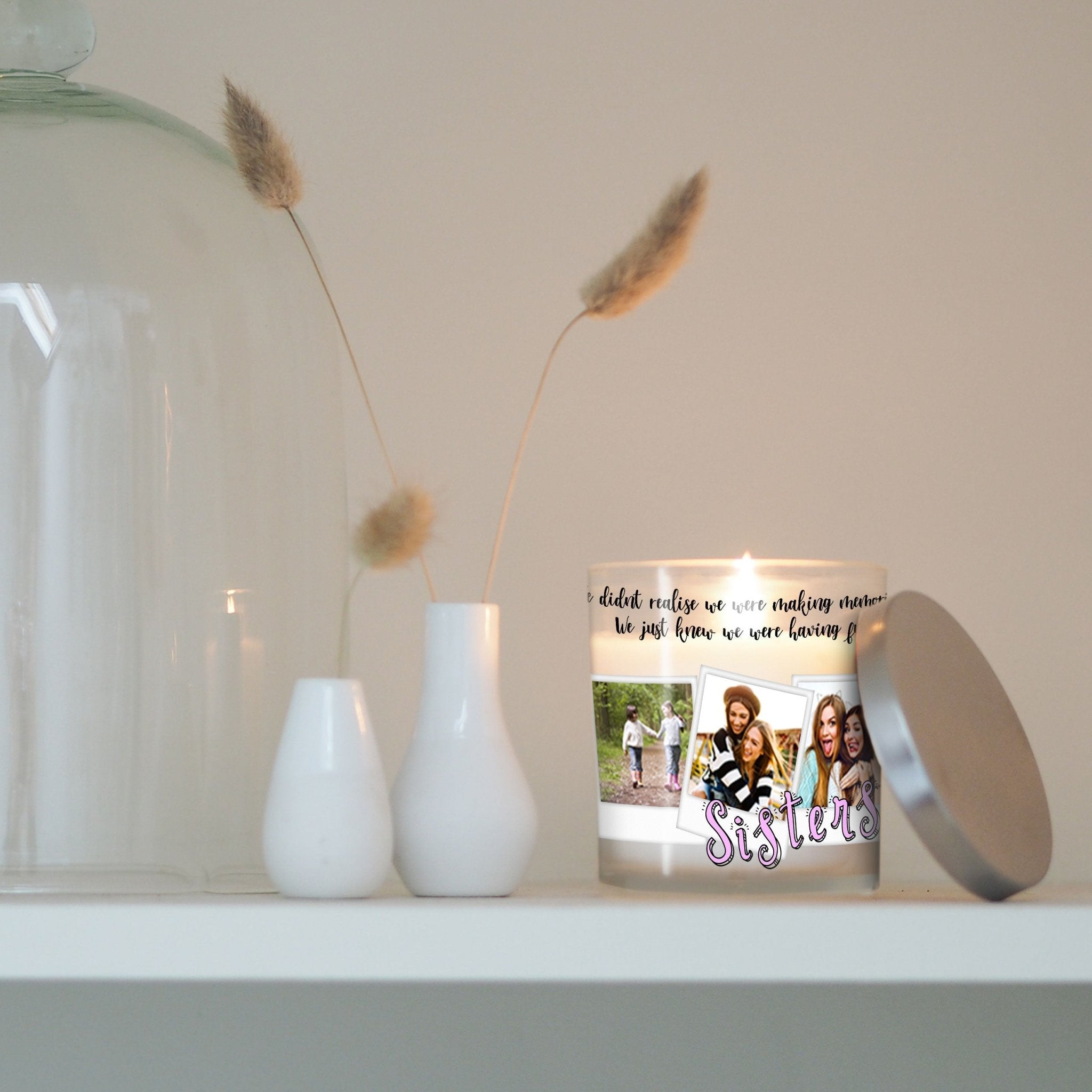 Sisters Custom Photo Candle Holder | Bride Gift Ideas from Sis | Girl Siblings Personalized Votive Glass with Picture | Home Decor Present Candleholder - Unique Prints