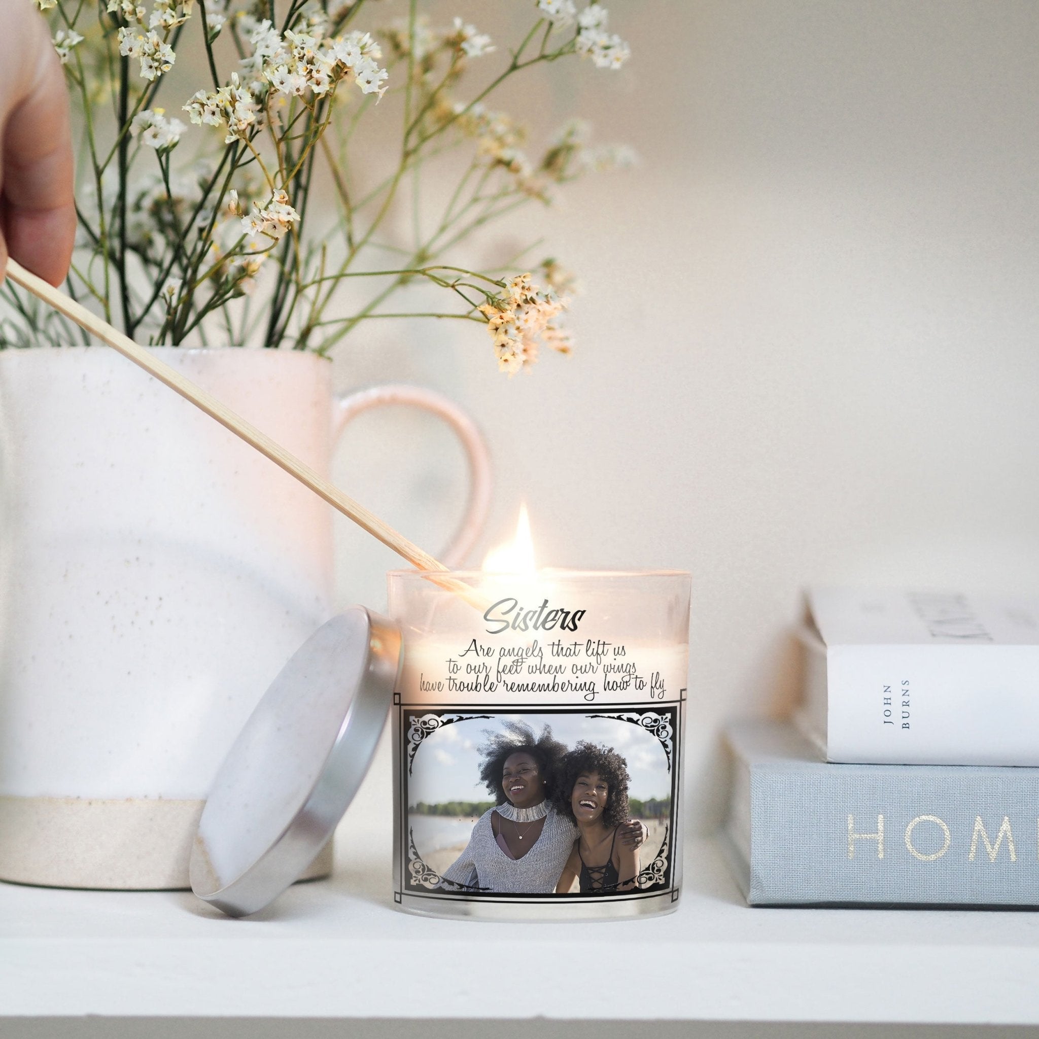 Sisters Quotes Customized Photo Candle Holder | Sis Quotation Gift Ideas | Personalized Votive Glass with Picture | Home Decor Present Candleholder - Unique Prints